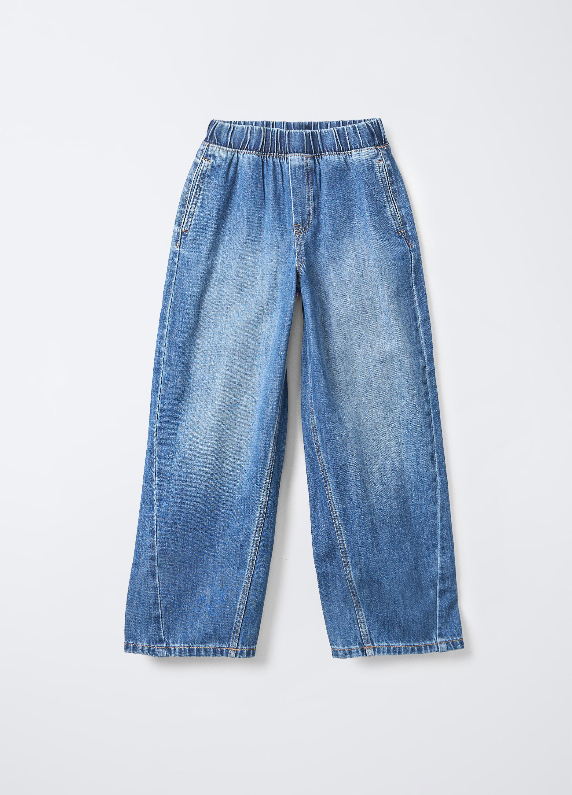 Jogger in denim di misto cotone Balloon Fit ragazza_0