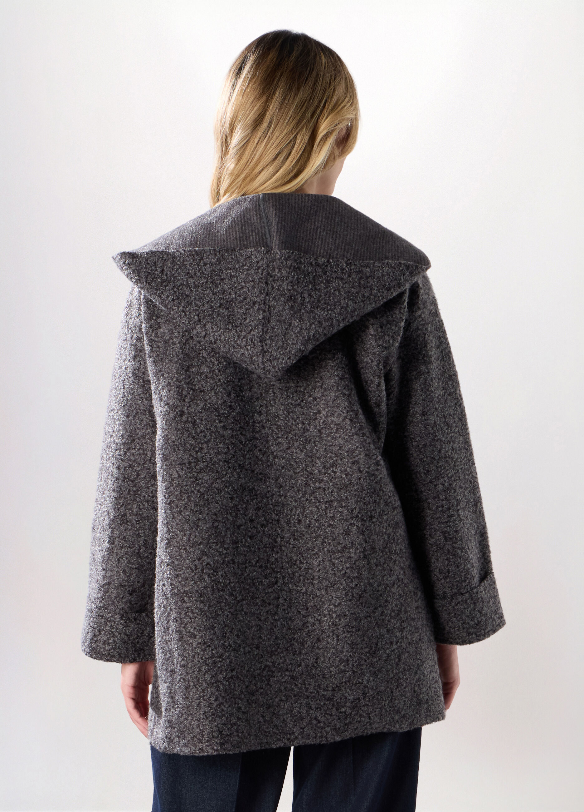 Cappotto in fake fur bouclé con cappuccio donna_1