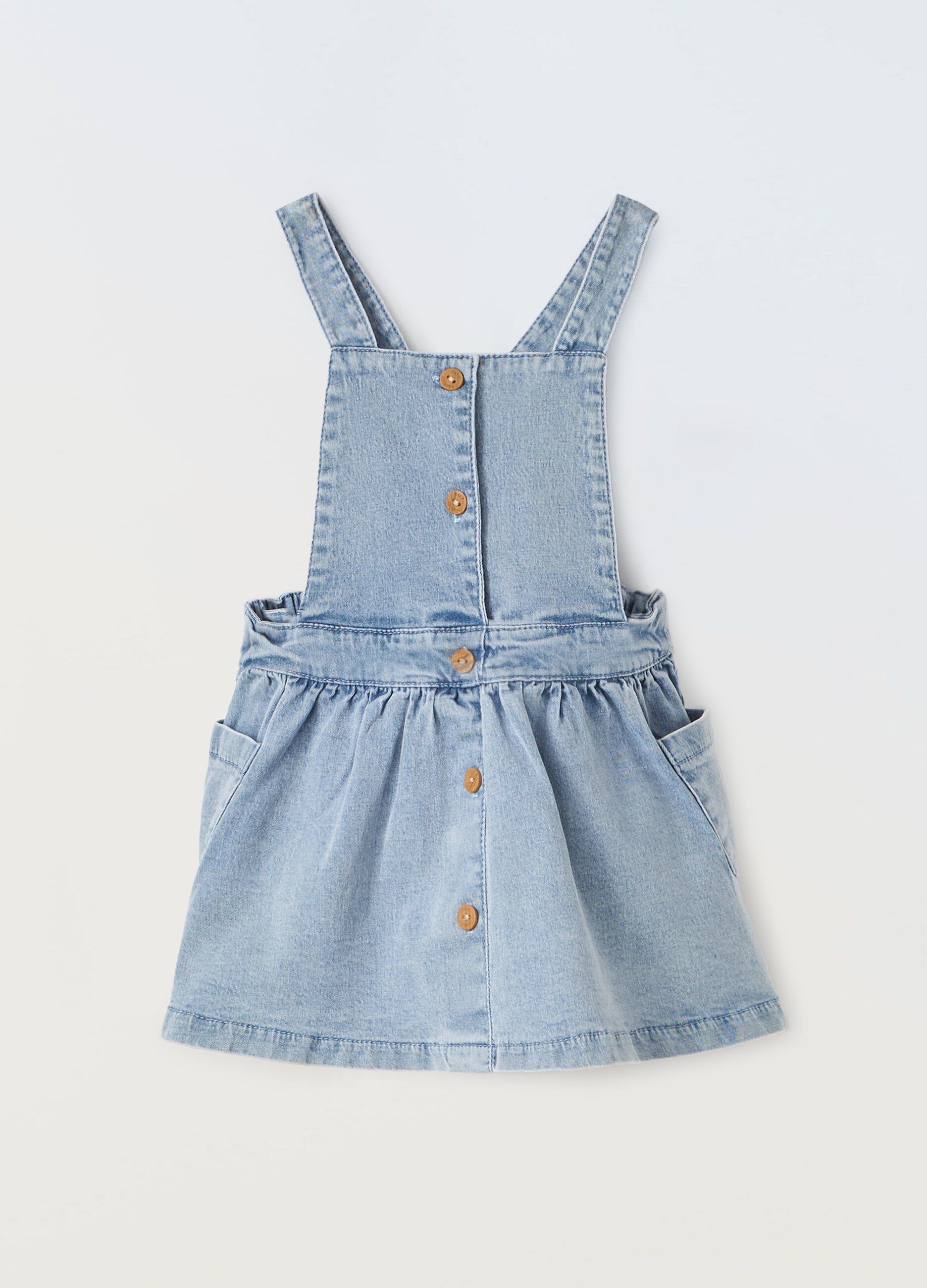 Salopette in denim di puro cotone neonata_0