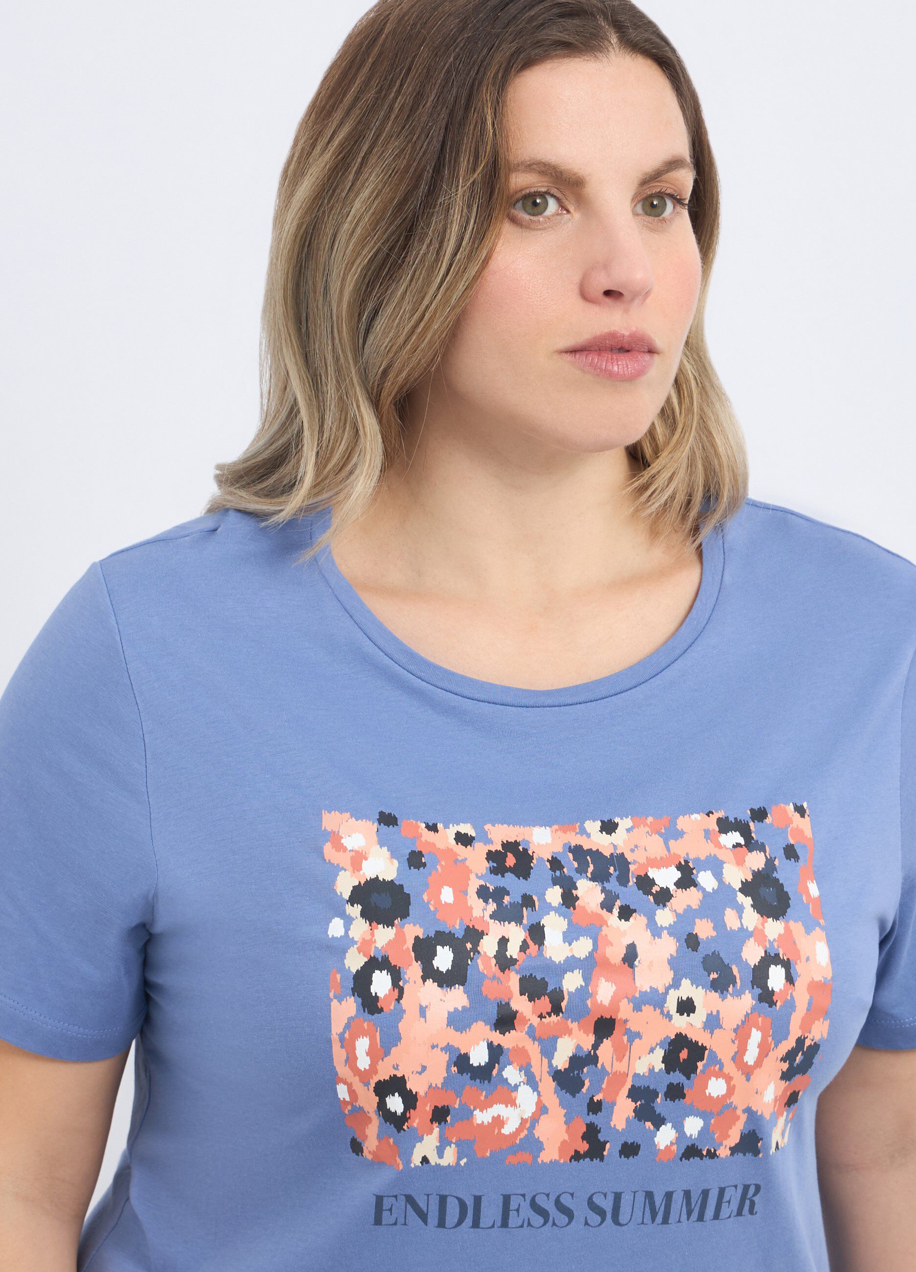 T-shirt in puro cotone con stampa foil donna curvy_2