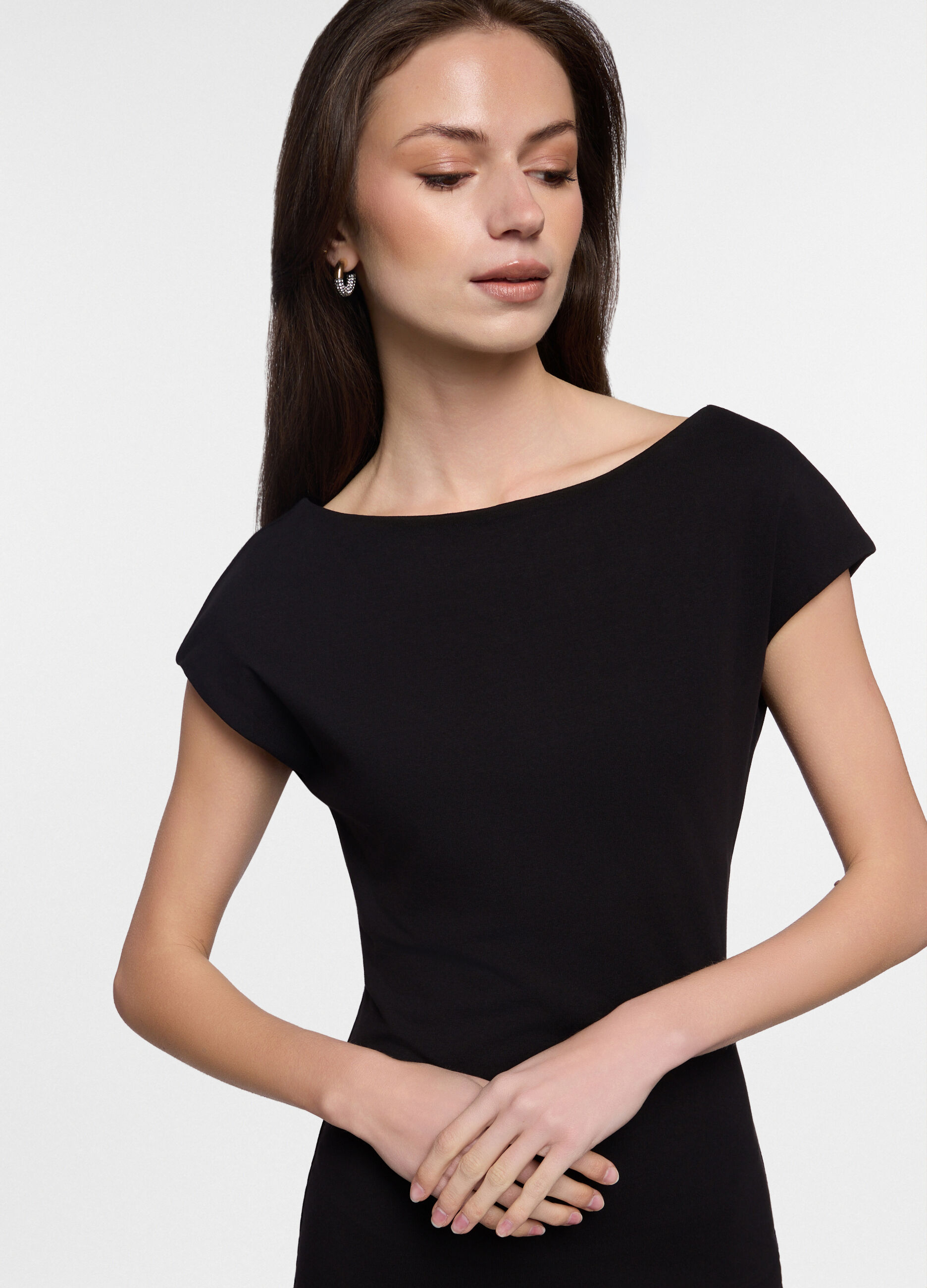 Abito corto fitted in jersey di cotone stretch donna