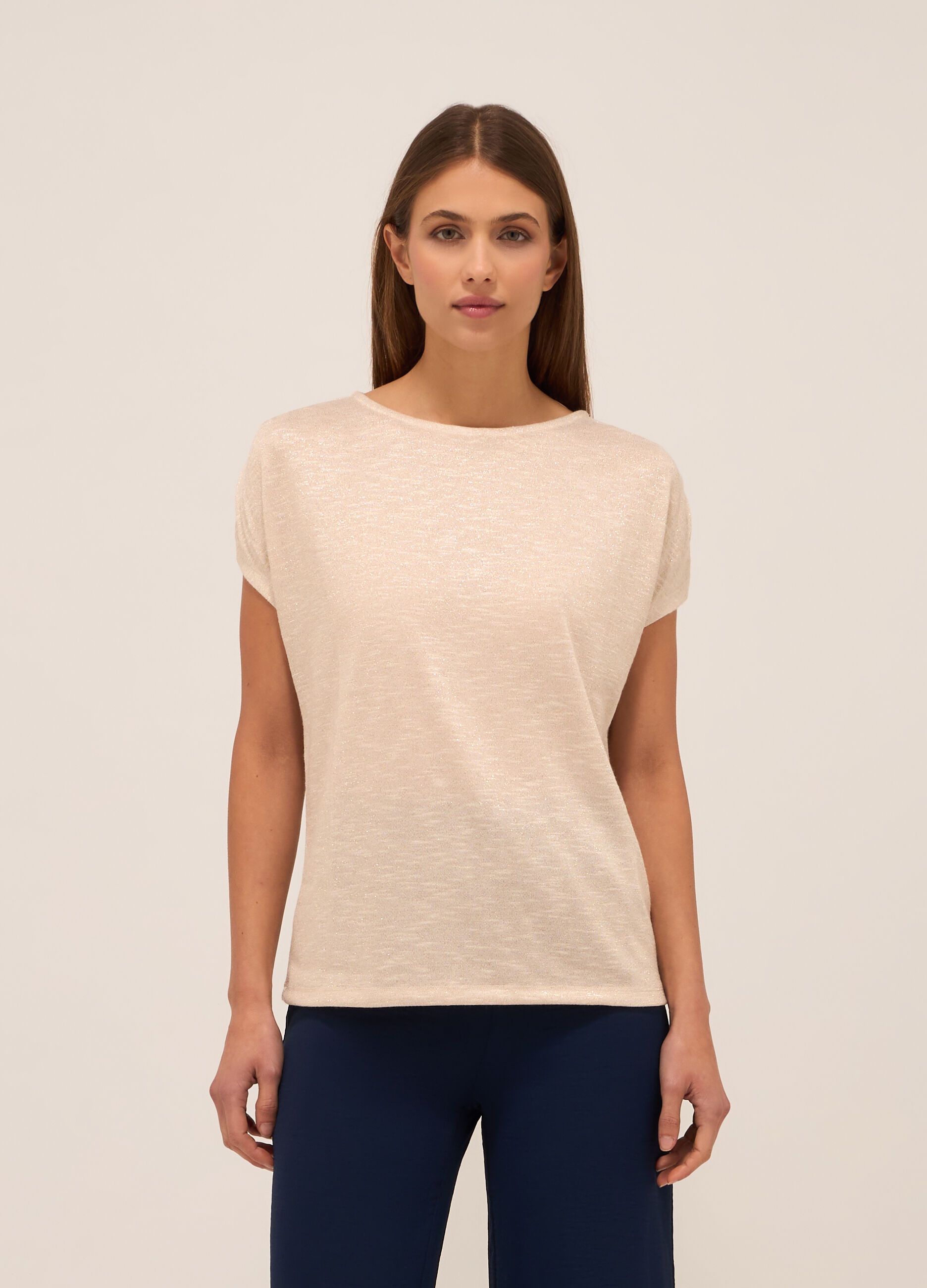 T-shirt in misto viscosa e filo lurex donna_0