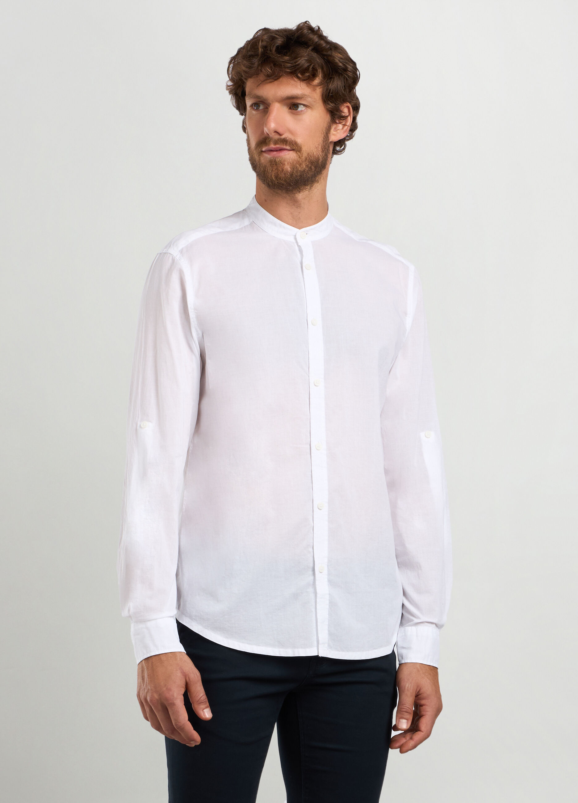 Camicia regular fit colletto coreano in cotone uomo_0