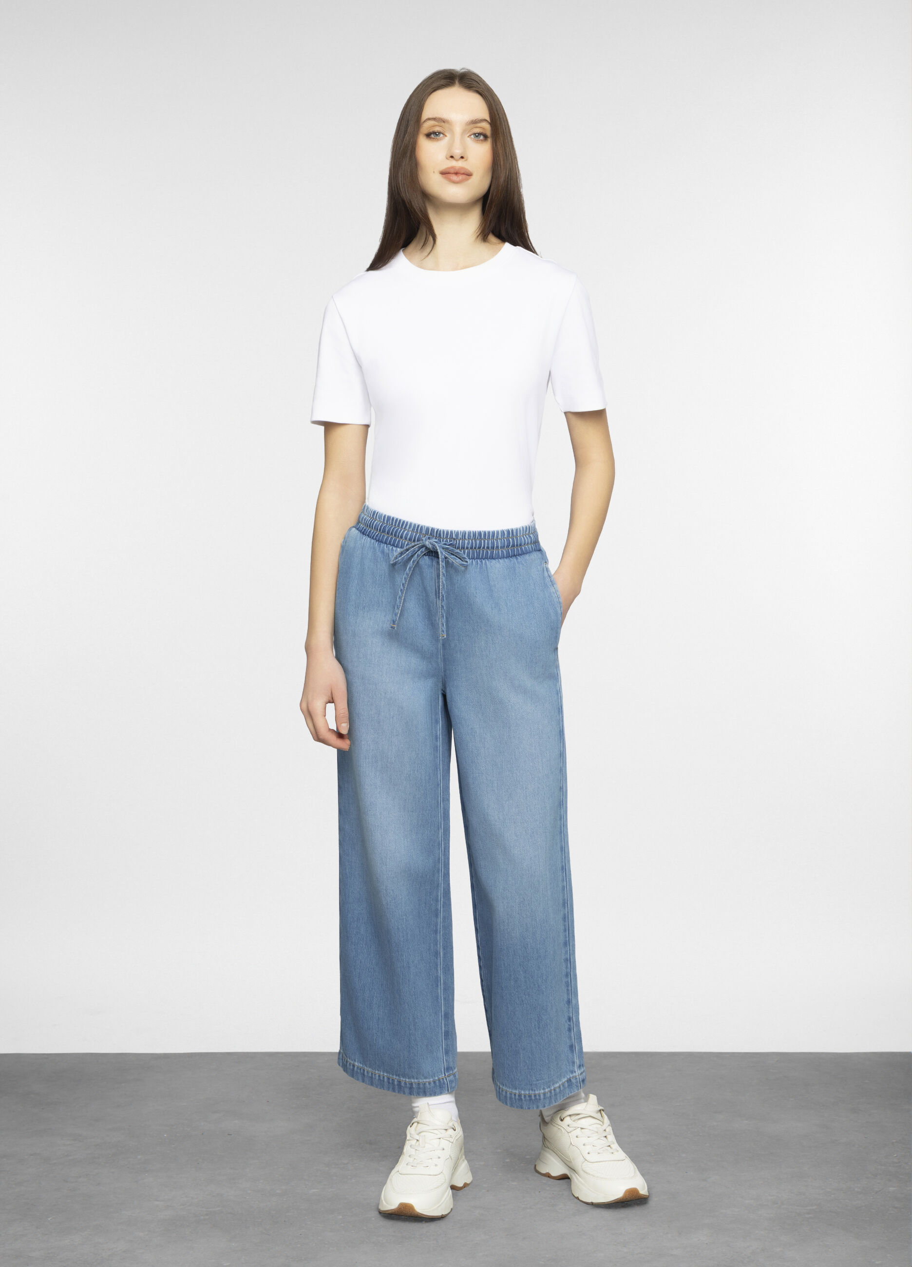 Jogger fit culotte in misto denim misto lyocell donna_0