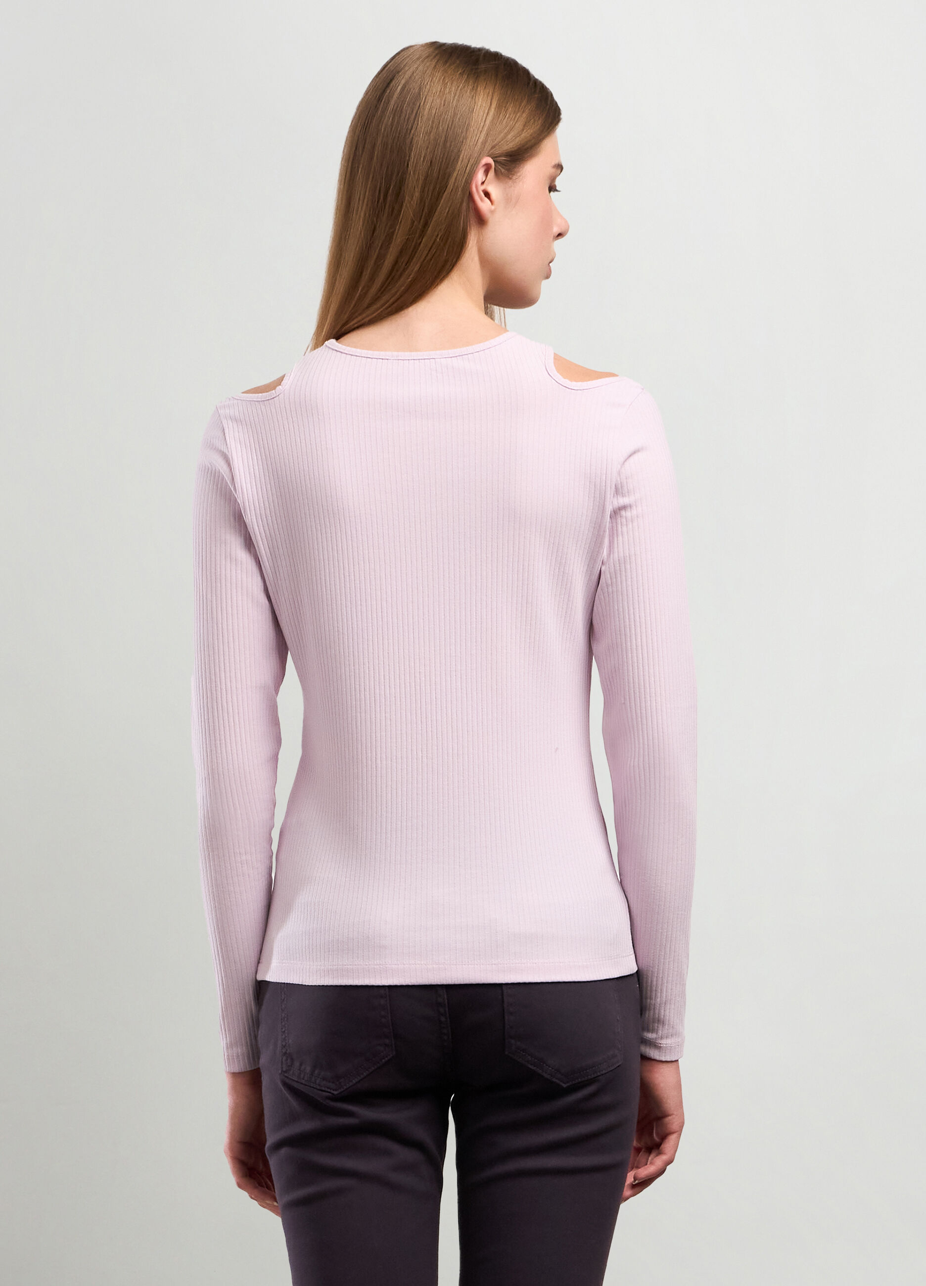 T-shirt in costina con cut out donna_1