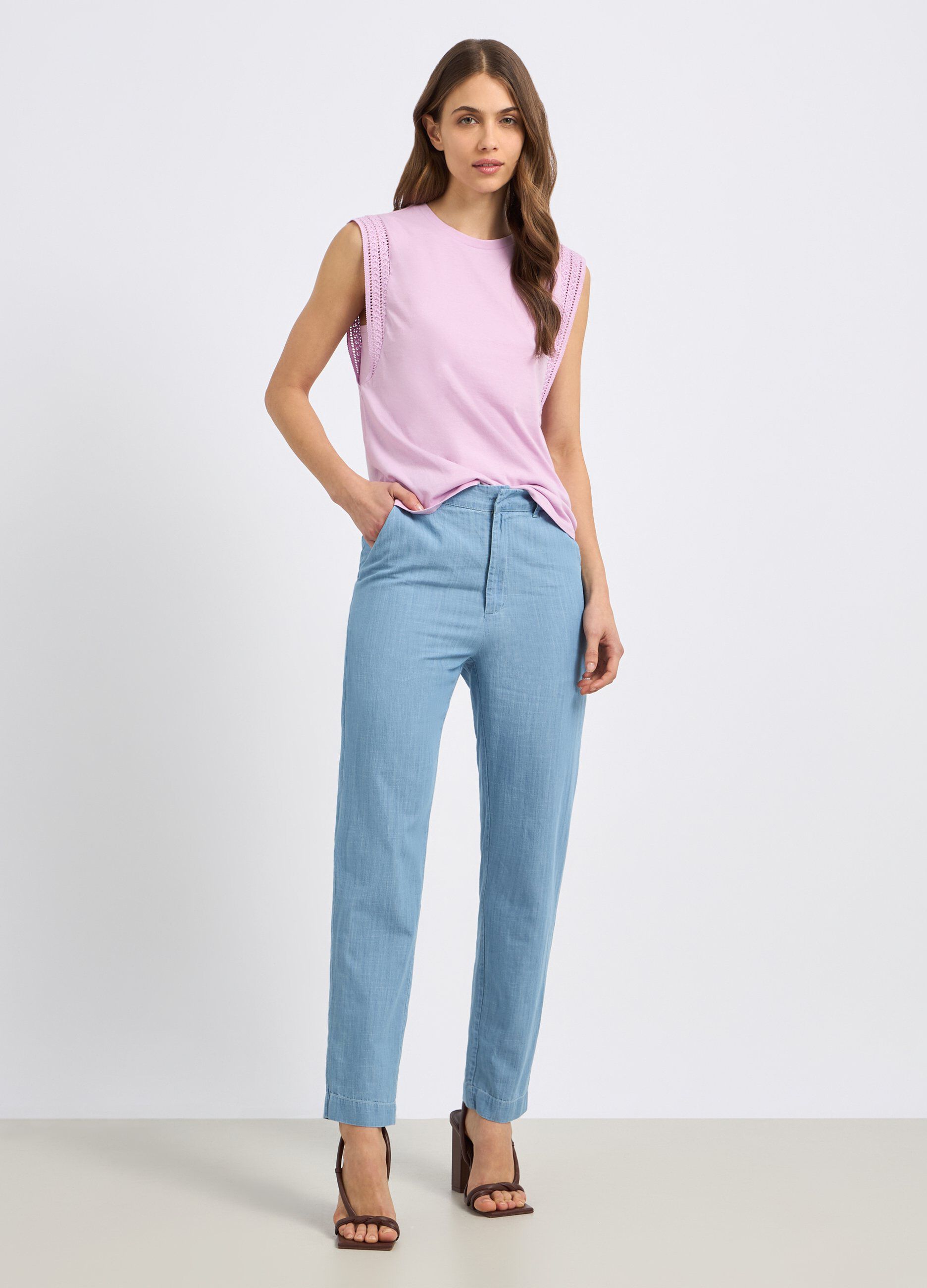 Pantalone in chambray di puro cotone donna_0