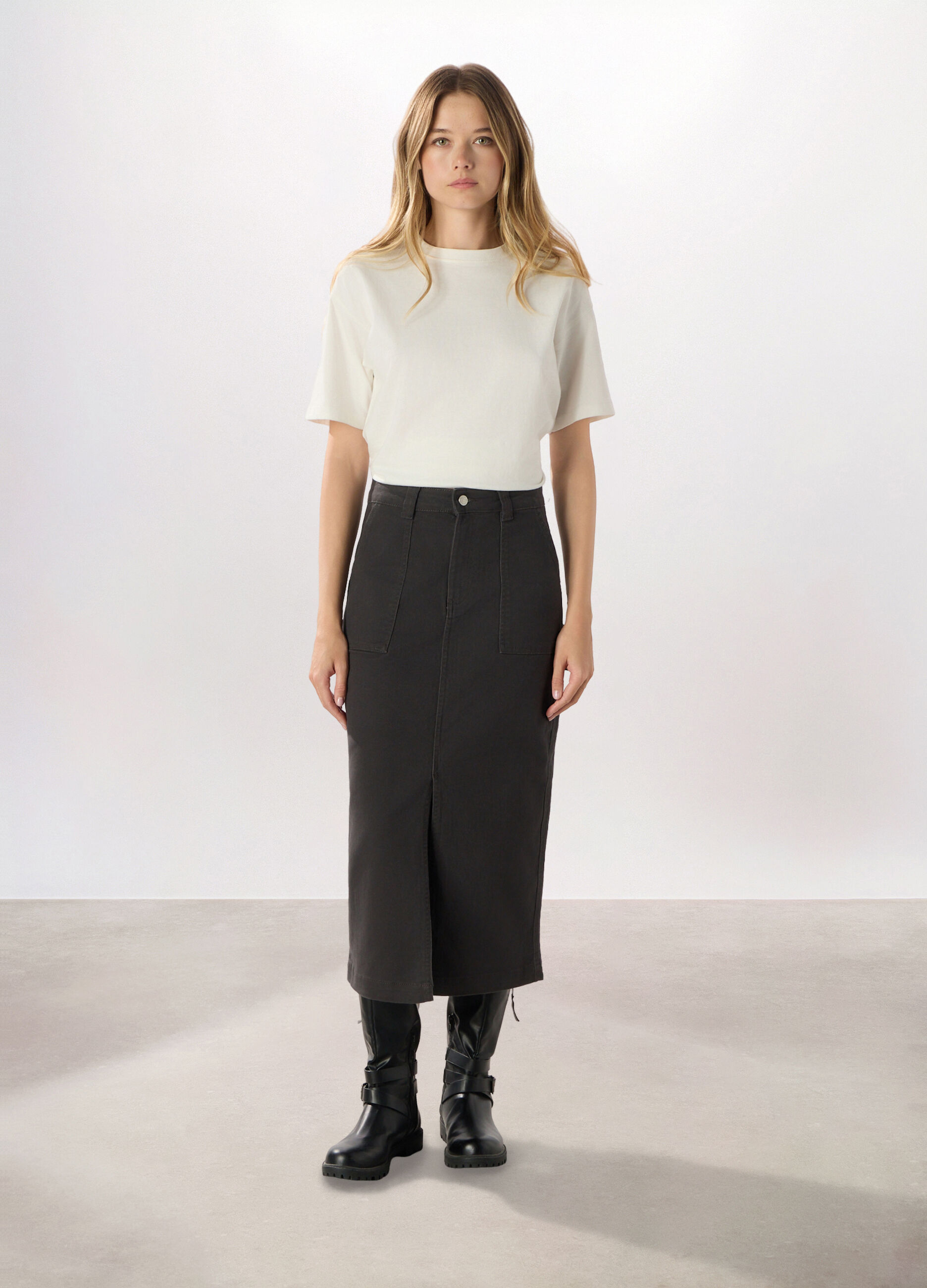 Gonna lunga in denim di cotone stretch donna_0