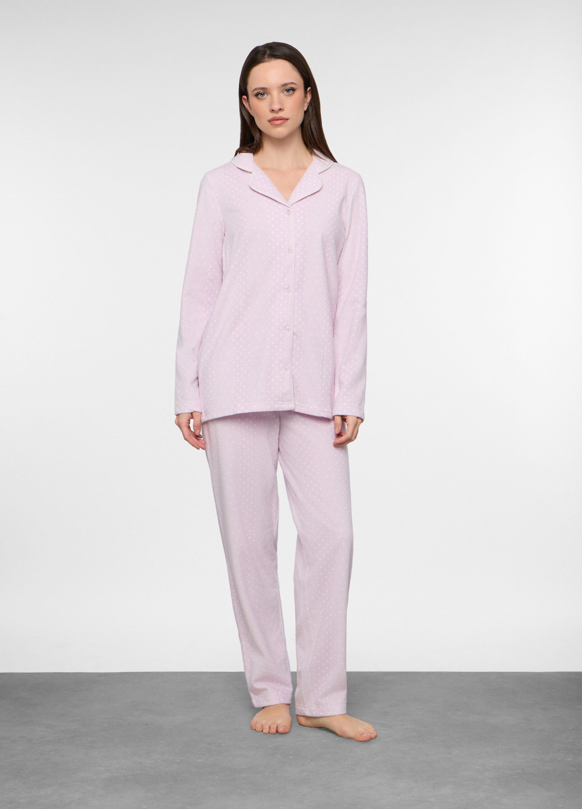 Set pigiama lungo in pile donna_0