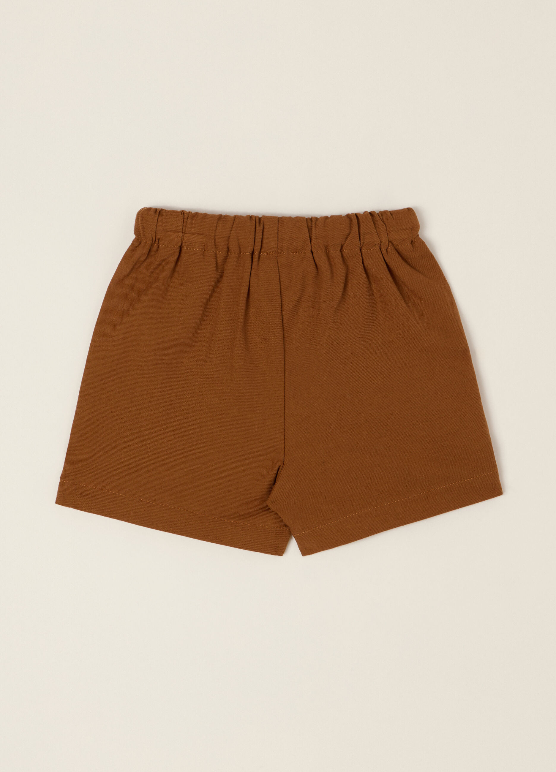 Short marrone in misto cotone e lino_1