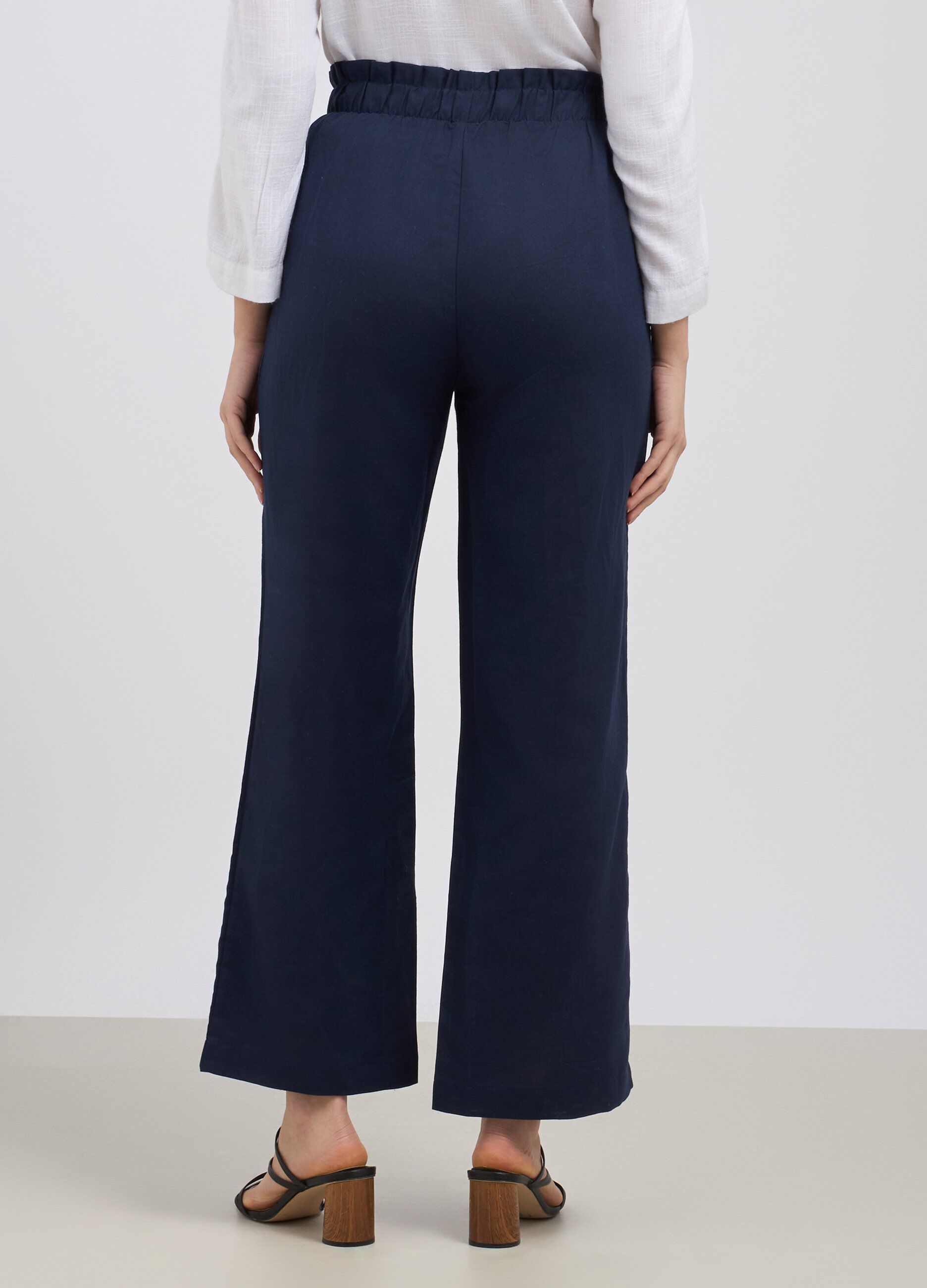 Pantaloni palazzo in misto lino donna_1