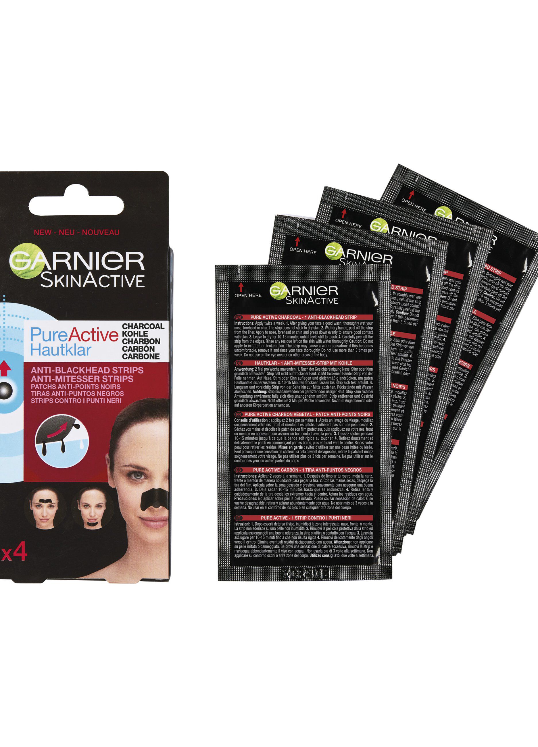 Garnier Strips Viso Pure Active Charcoal, Strip Zona-T contro i punti neri, Formula arricchita con carbone vegetale, Efficace in soli 15 minuti.