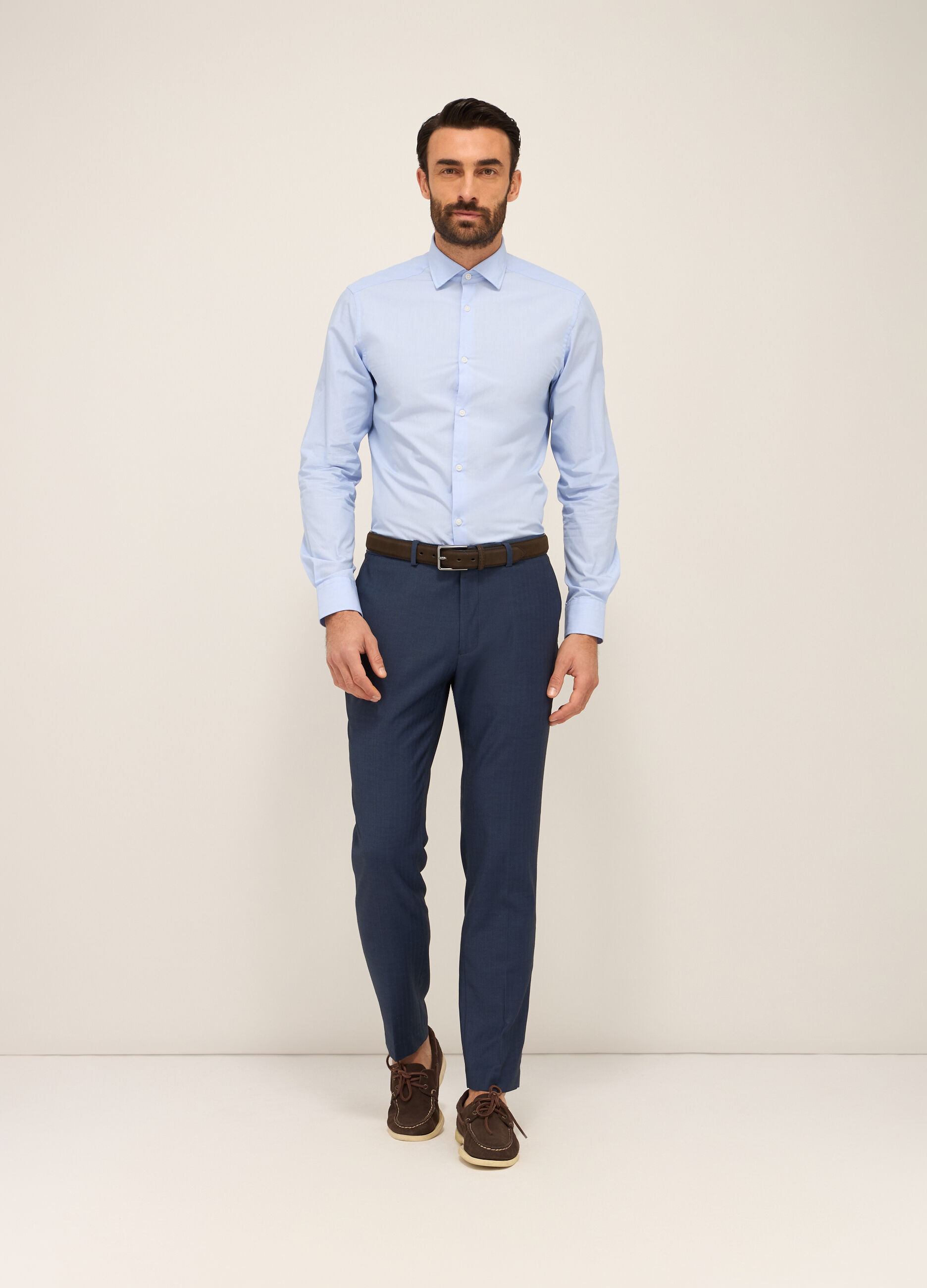 Pantaloni classici in tessuto stretch a spina di pesce uomo_0