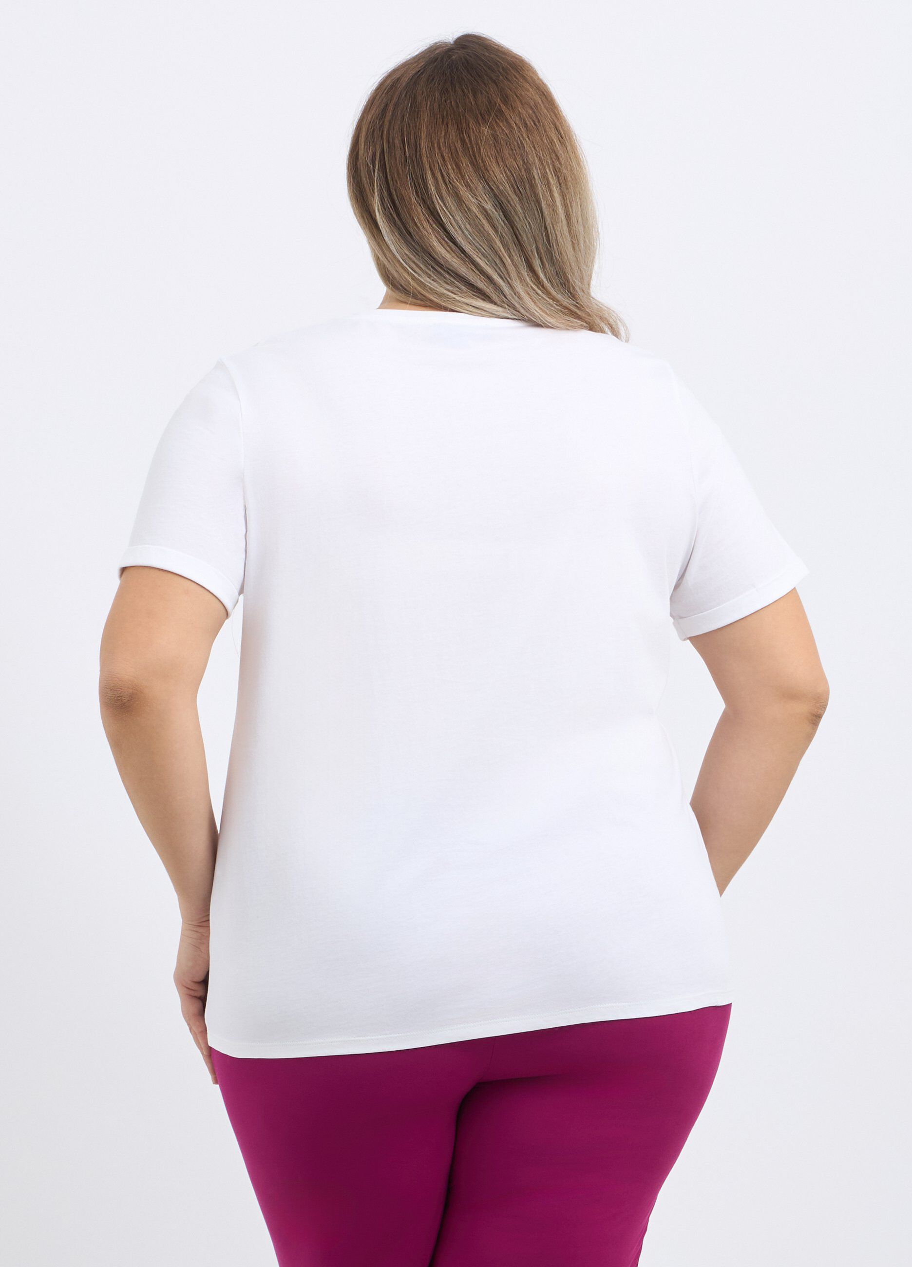 T-shirt in puro cotone con scollo a V donna curvy_1