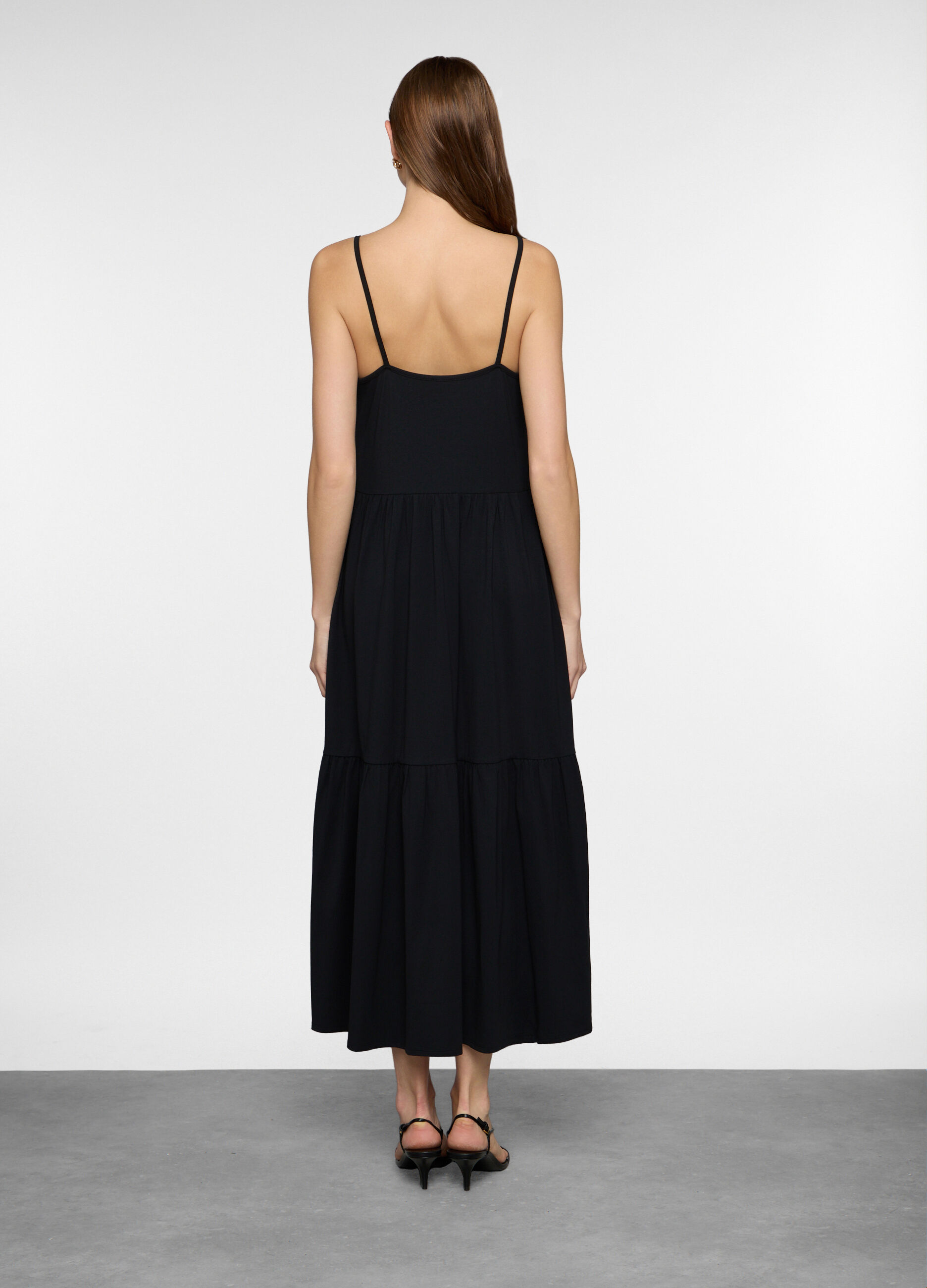 Abito lungo a balze in jersey stretch donna_1