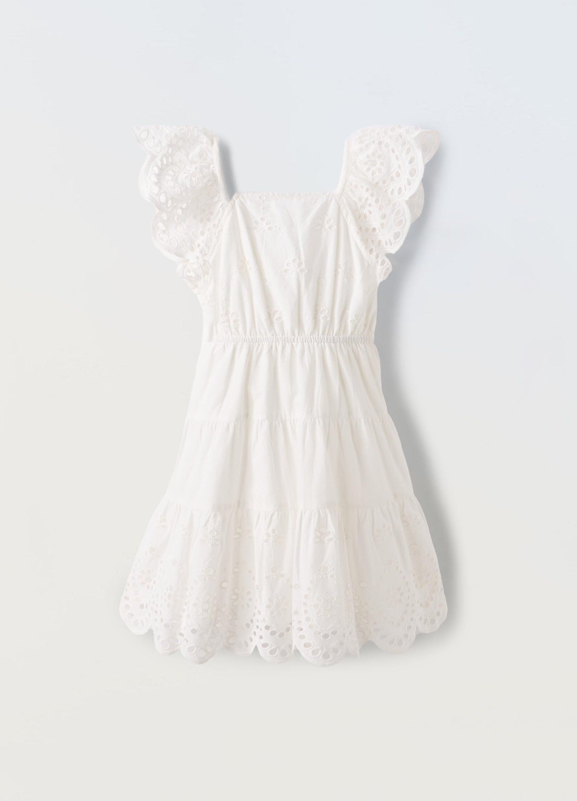 Vestito a balze in puro cotone sangallo bambina
