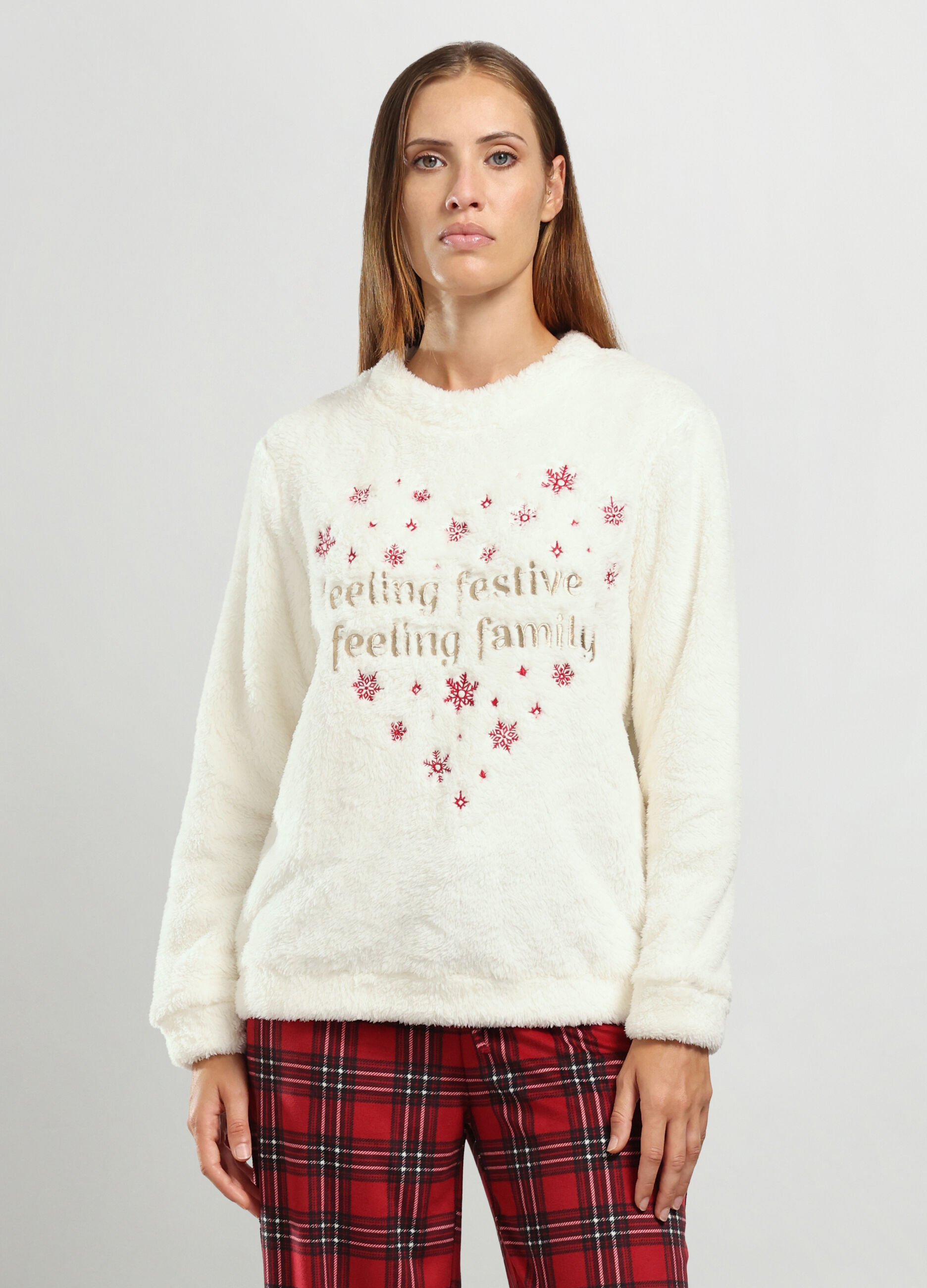 Maglia pigiama lungo effetto eco fur donna_0