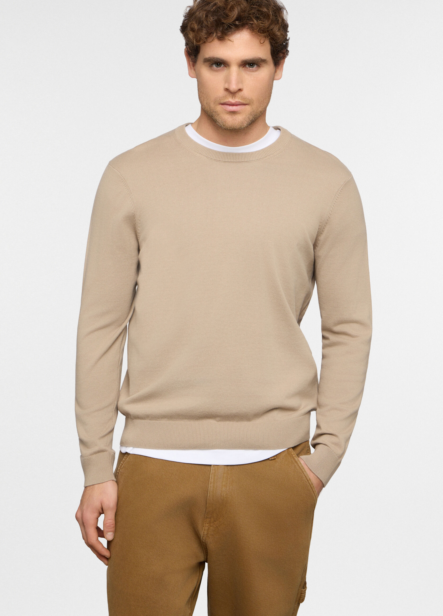 Maglione girocollo maglia rasata in cotone uomo_0