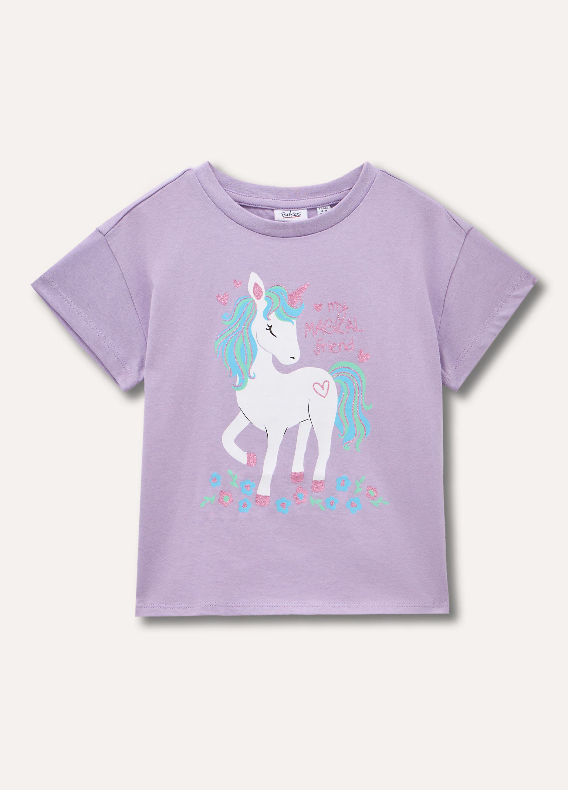 T-shirt in puro cotone con glitter bambina
