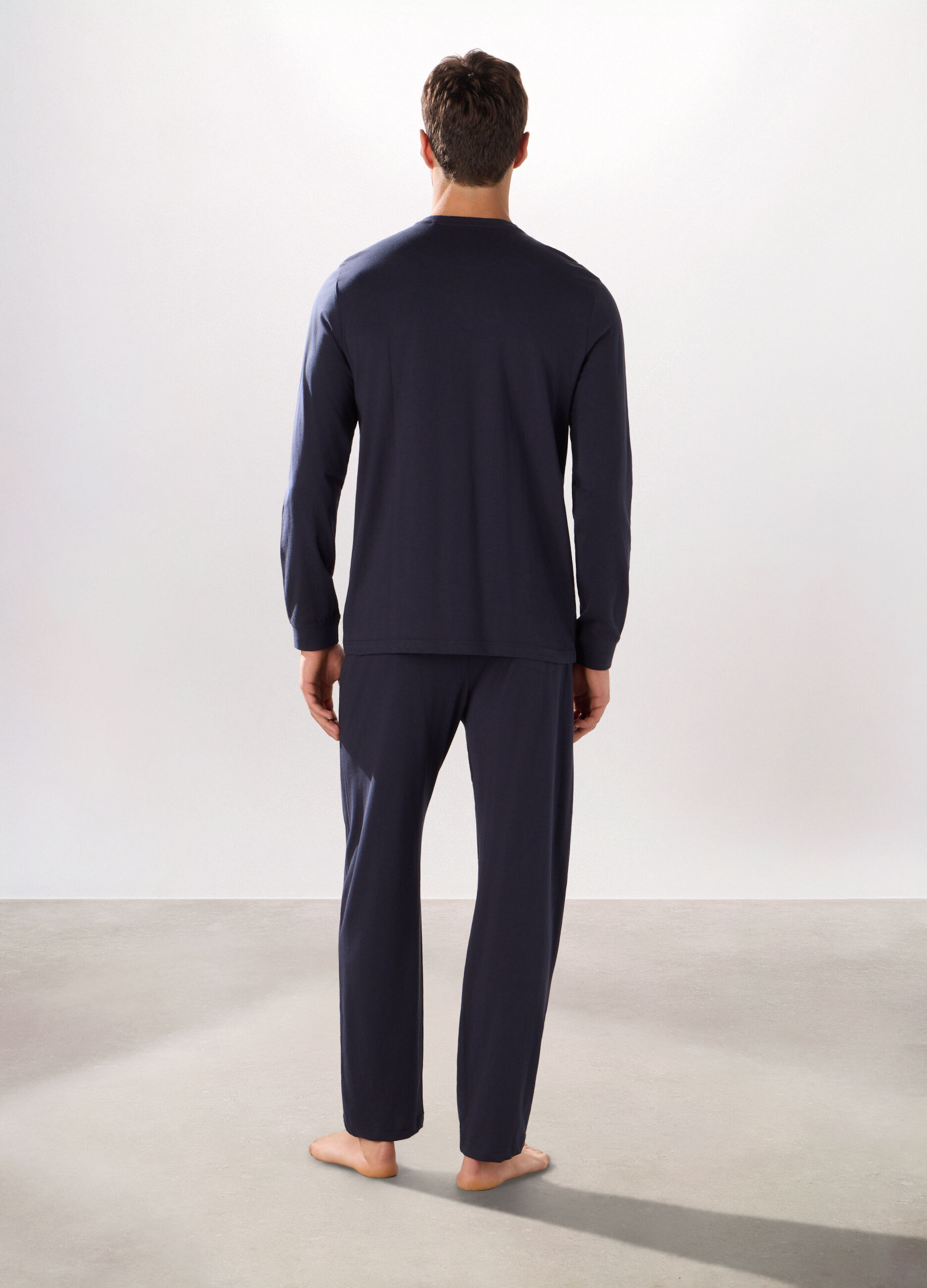 Pigiama lungo a serafino in jersey di cotone uomo_1