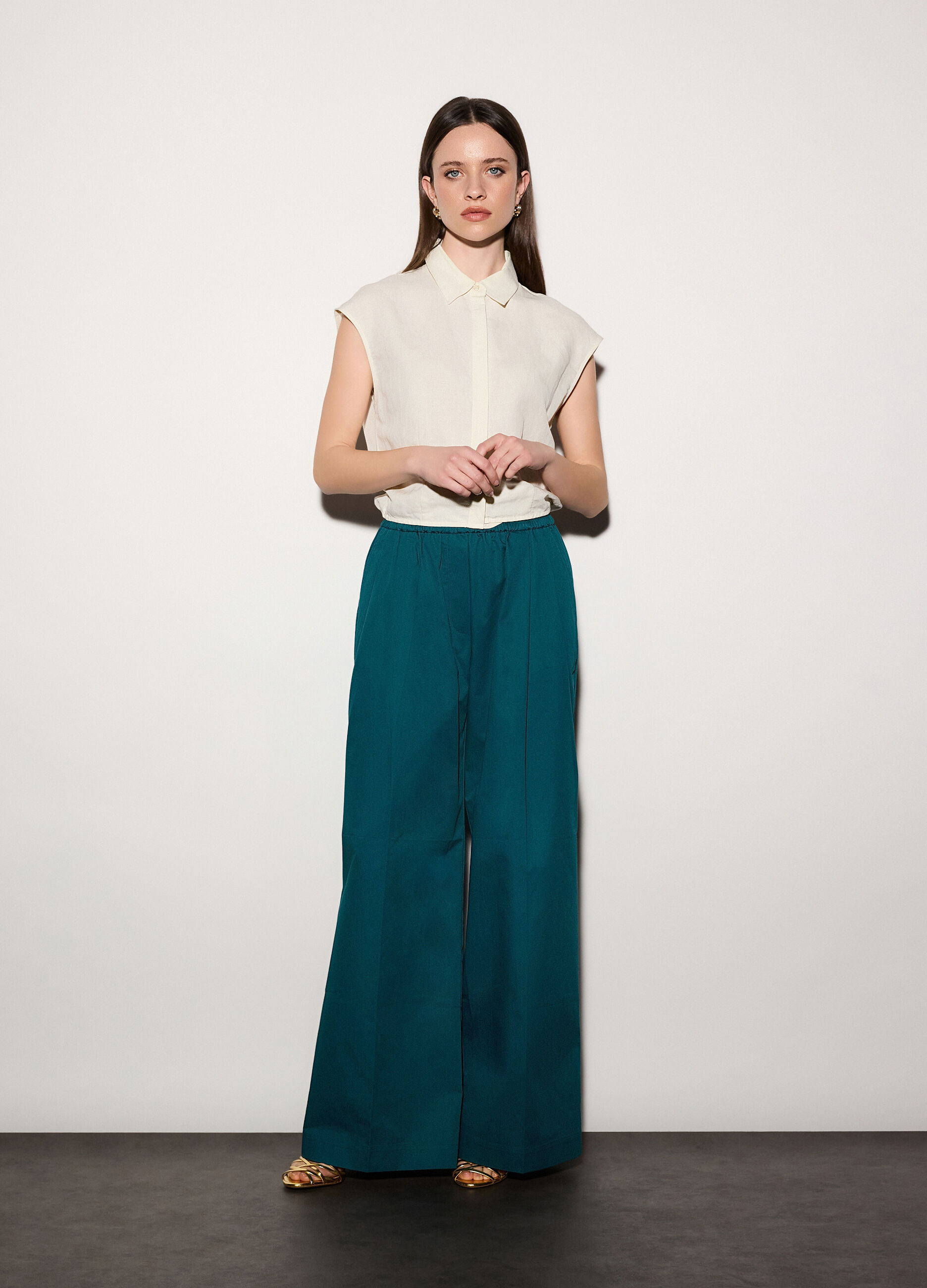 Pantaloni palazzo regular fit in puro cotone donna