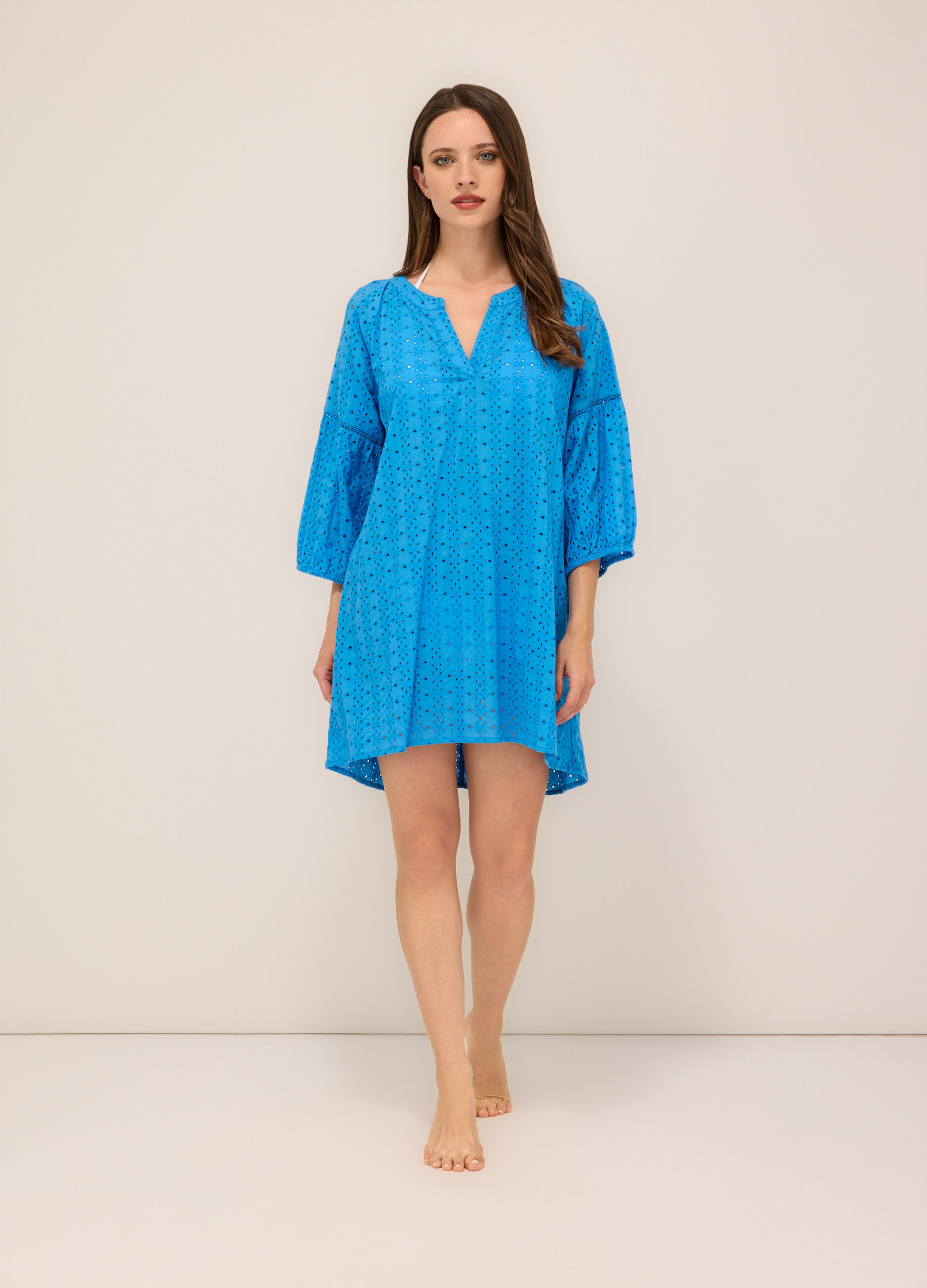 Copricostume in puro cotone sangallo donna