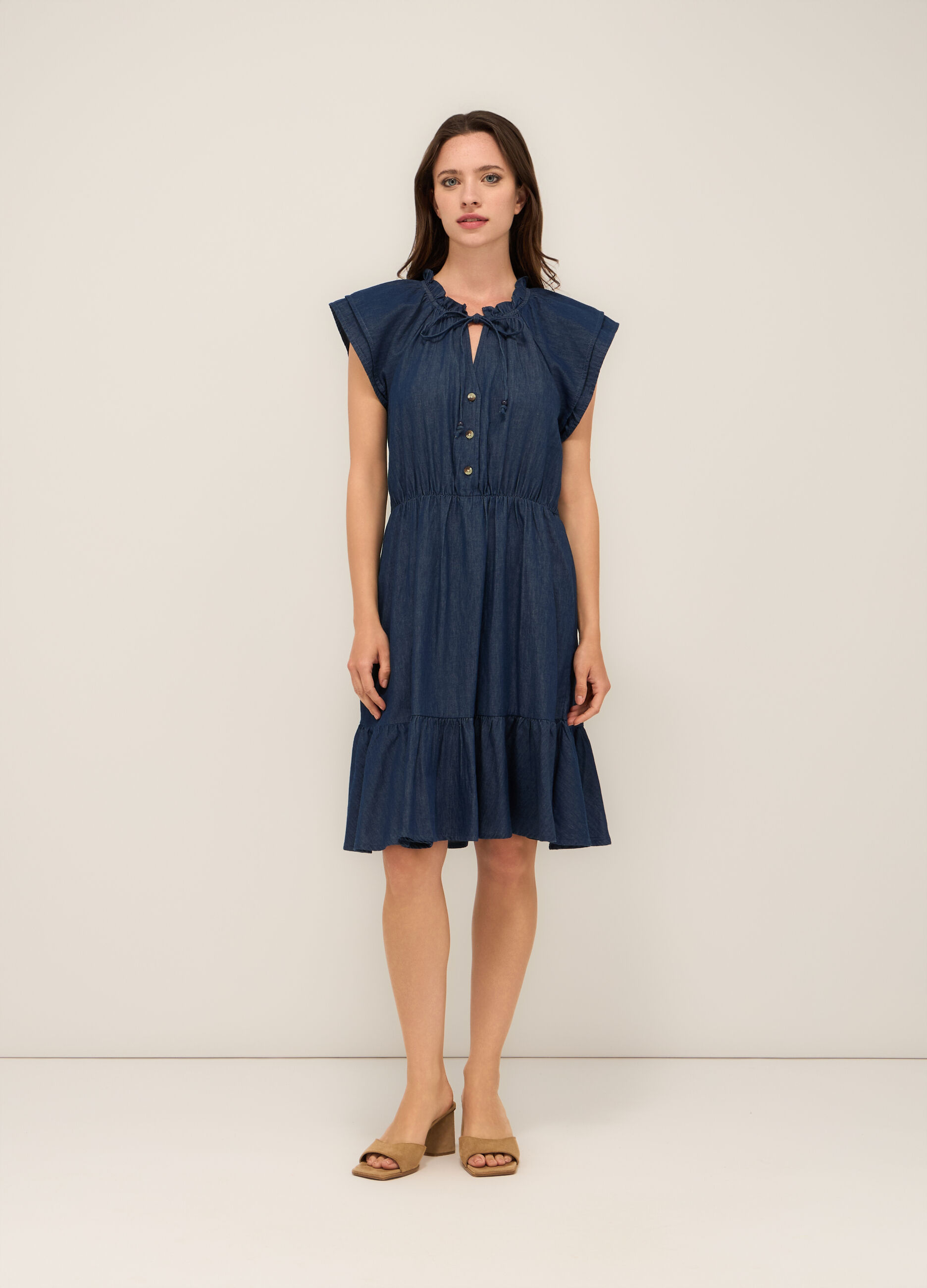 Abito corto in chambray di puro cotone donna_0