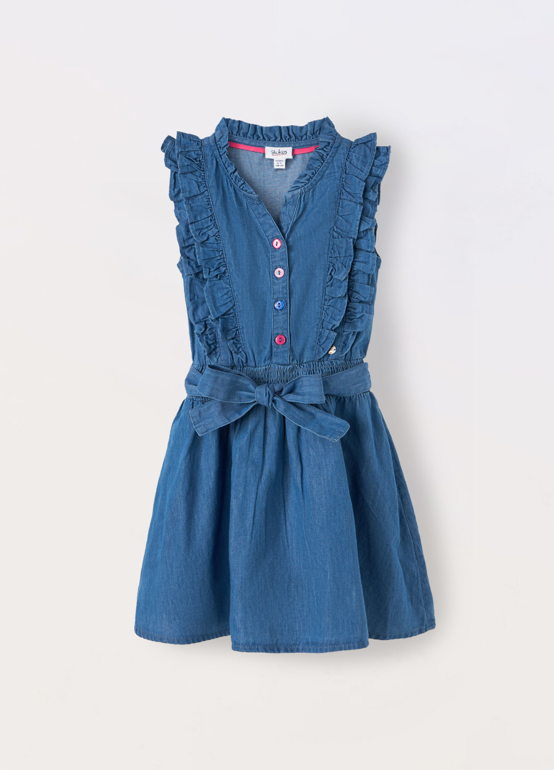 Vestito smanicato in chambray di puro cotone bambina_0