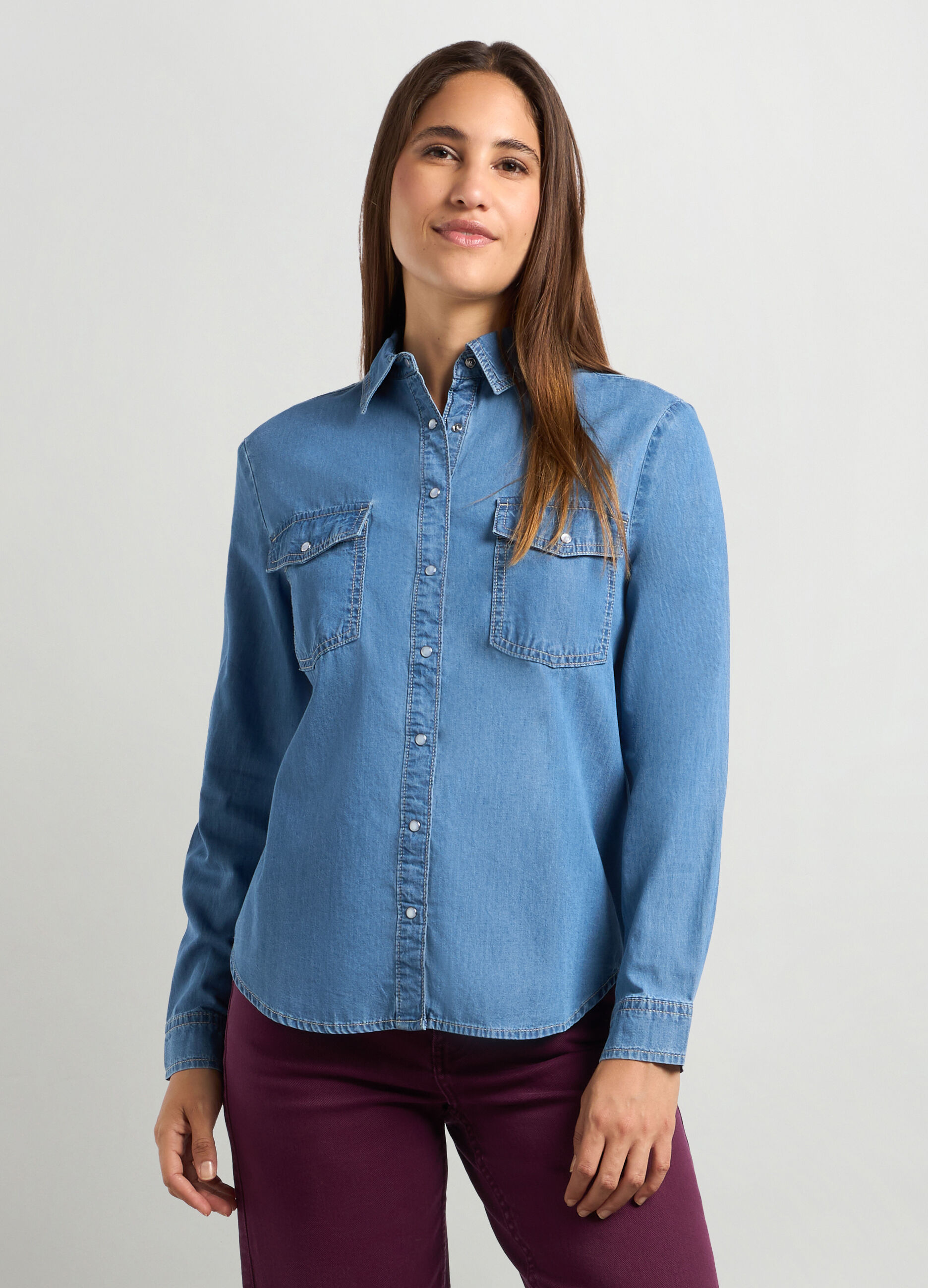 Camicia in denim di puro cotone donna_0