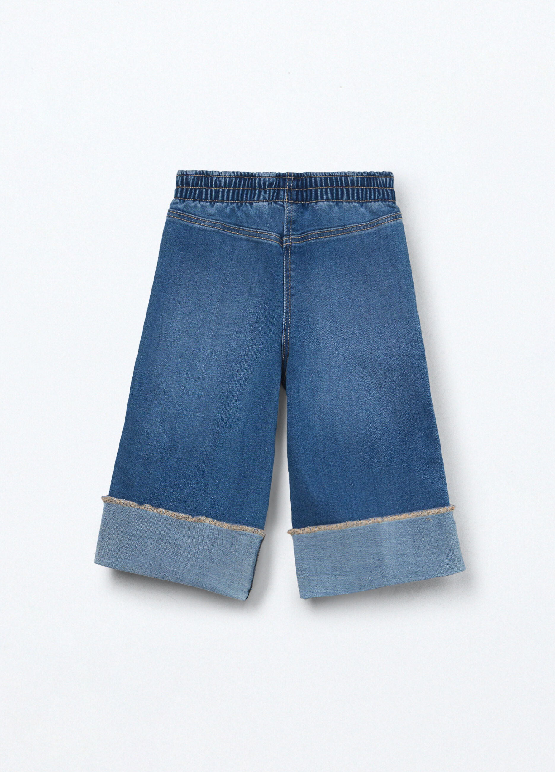 Pantaloni wide leg in denim di misto cotone neonata_1