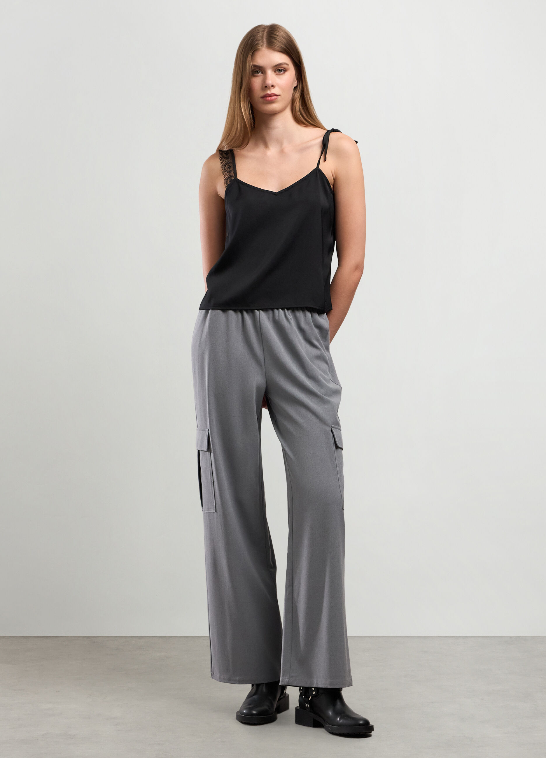 Pantalone misto viscosa con tasche donna_0