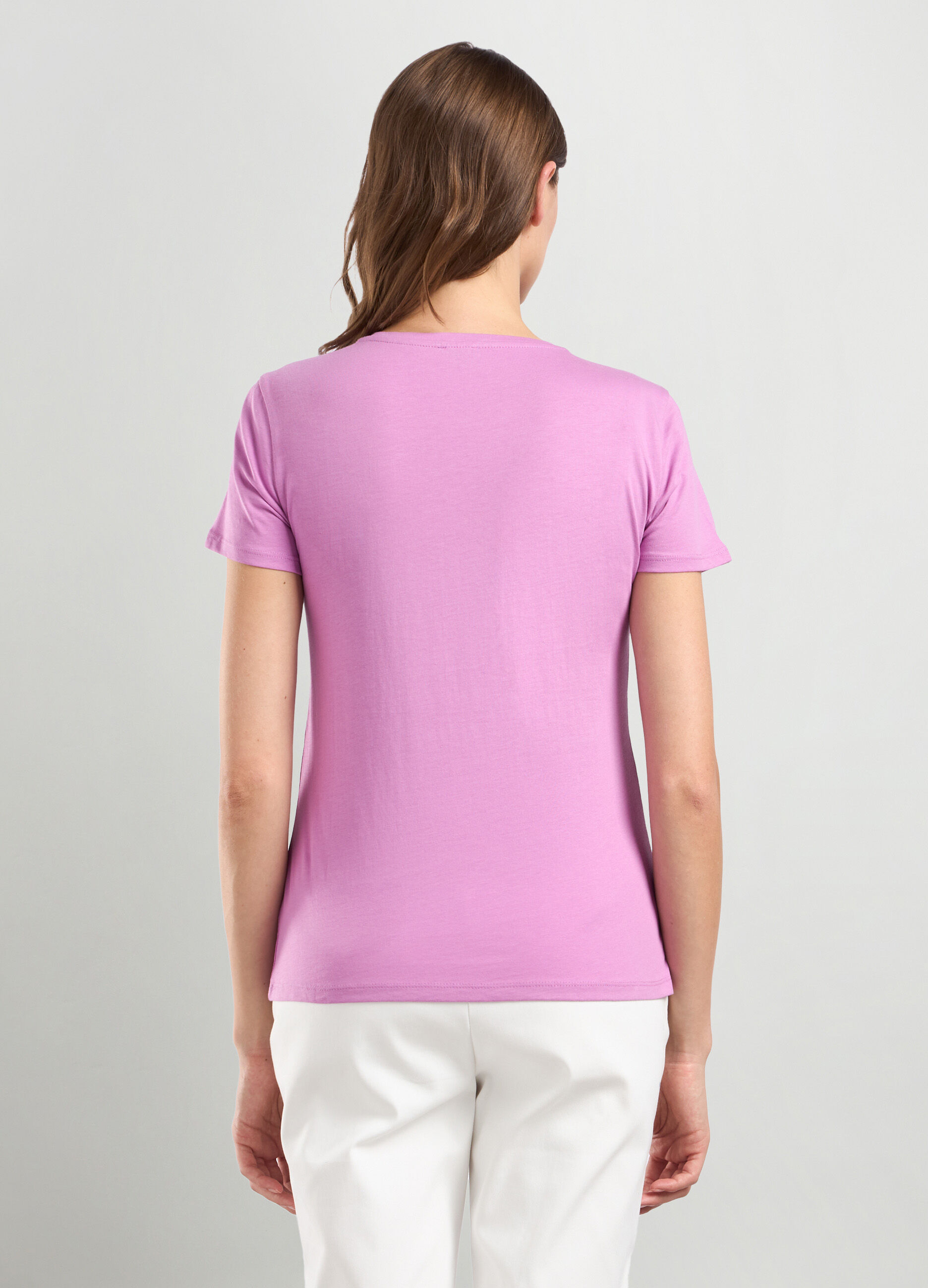 T-shirt in jersey di puro cotone con ricamo donna_1