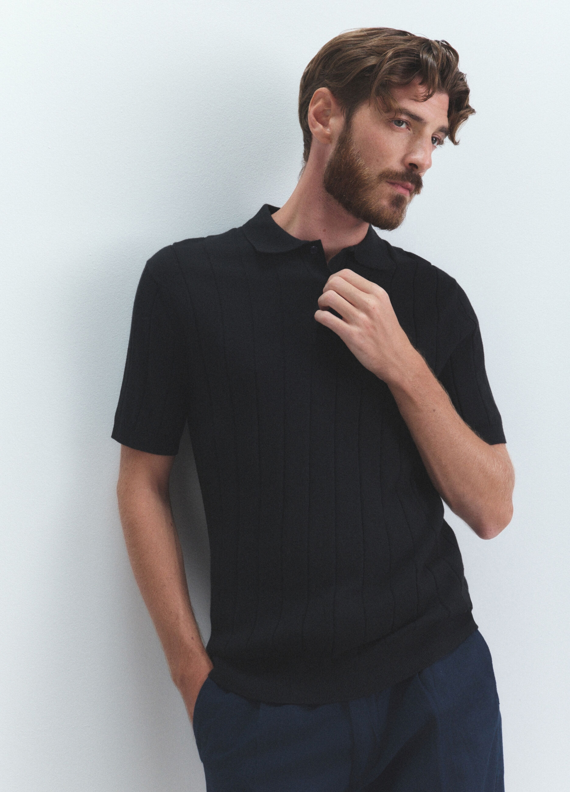 Polo a maniche corte in maglia a costa piatta uomo