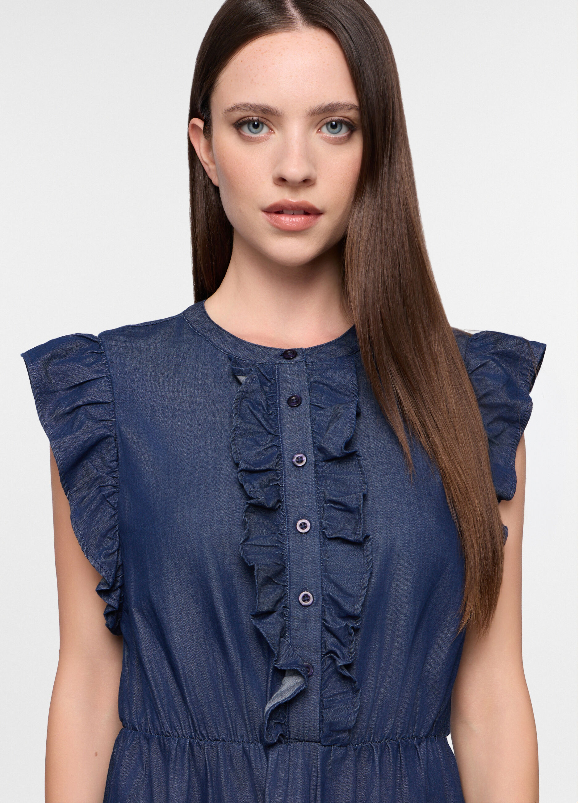 Abito corto in denim di puro cotone donna_2