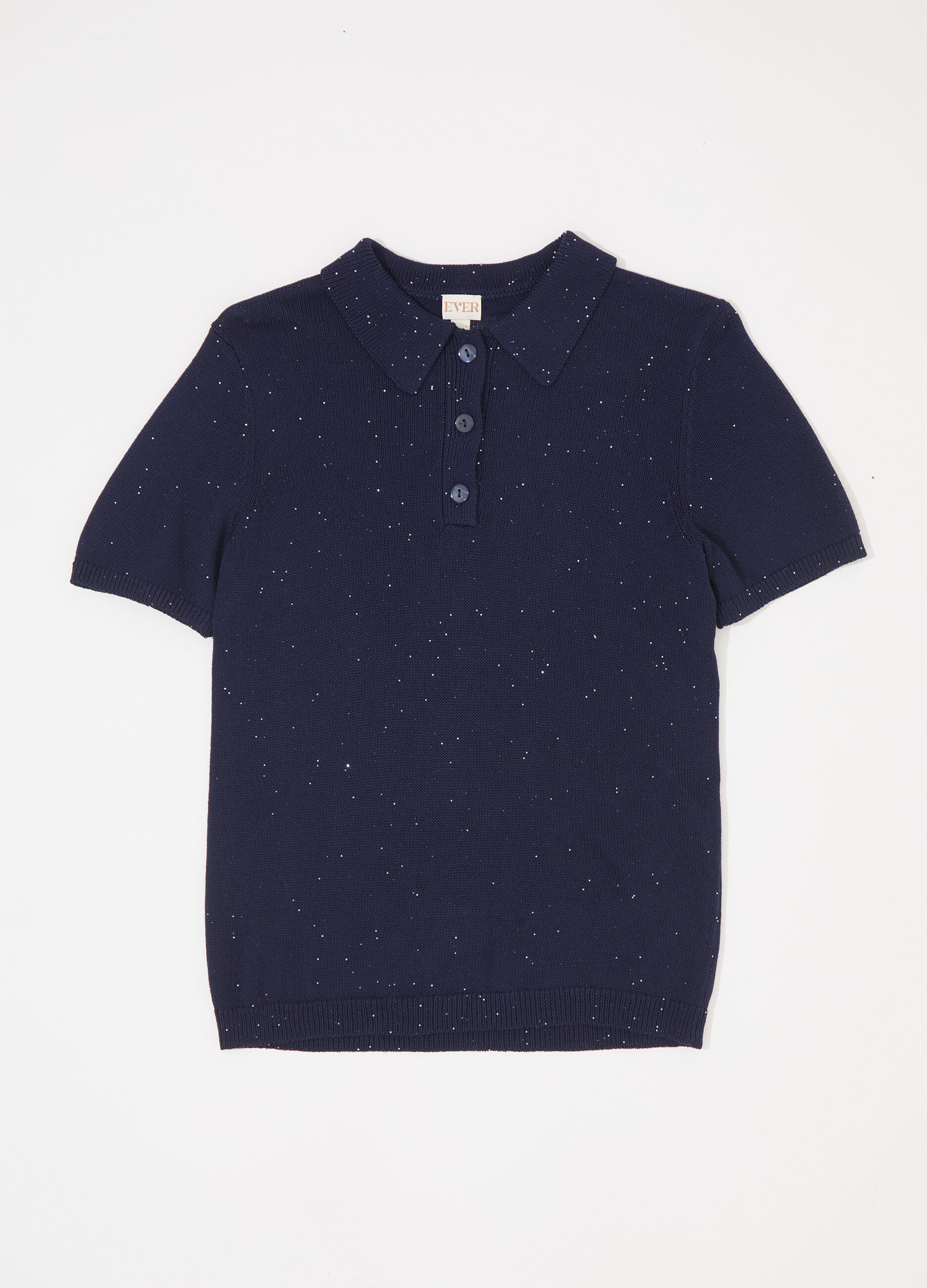 Polo in tricot a maniche corte con paillettes donna_4