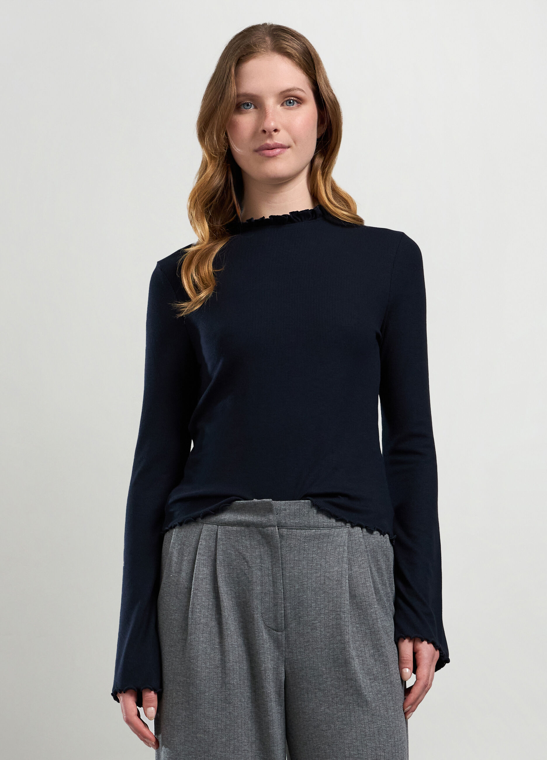 T-shirt in costina di misto viscosa donna_0