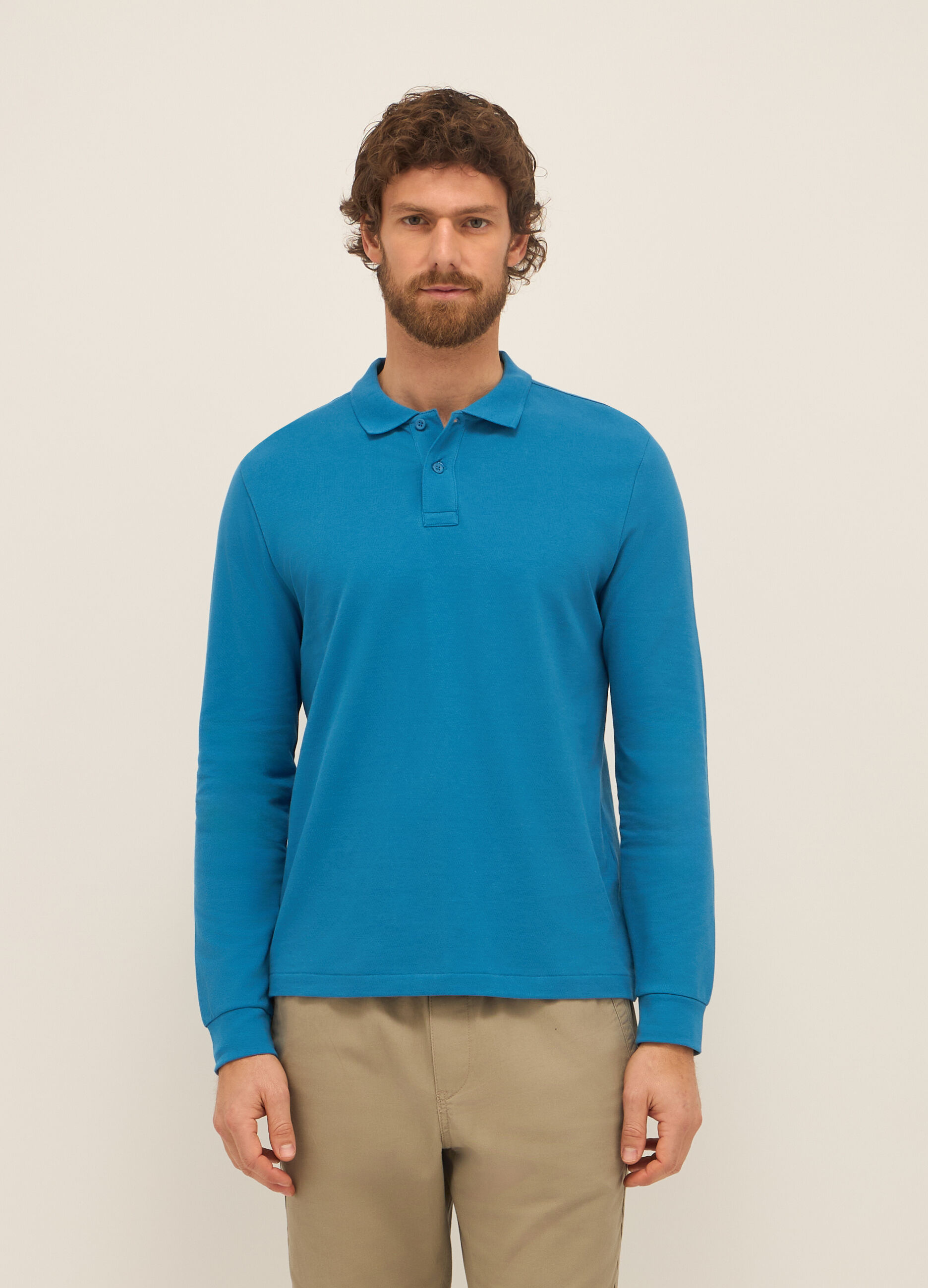 Polo a maniche lunghe in puro cotone uomo_0