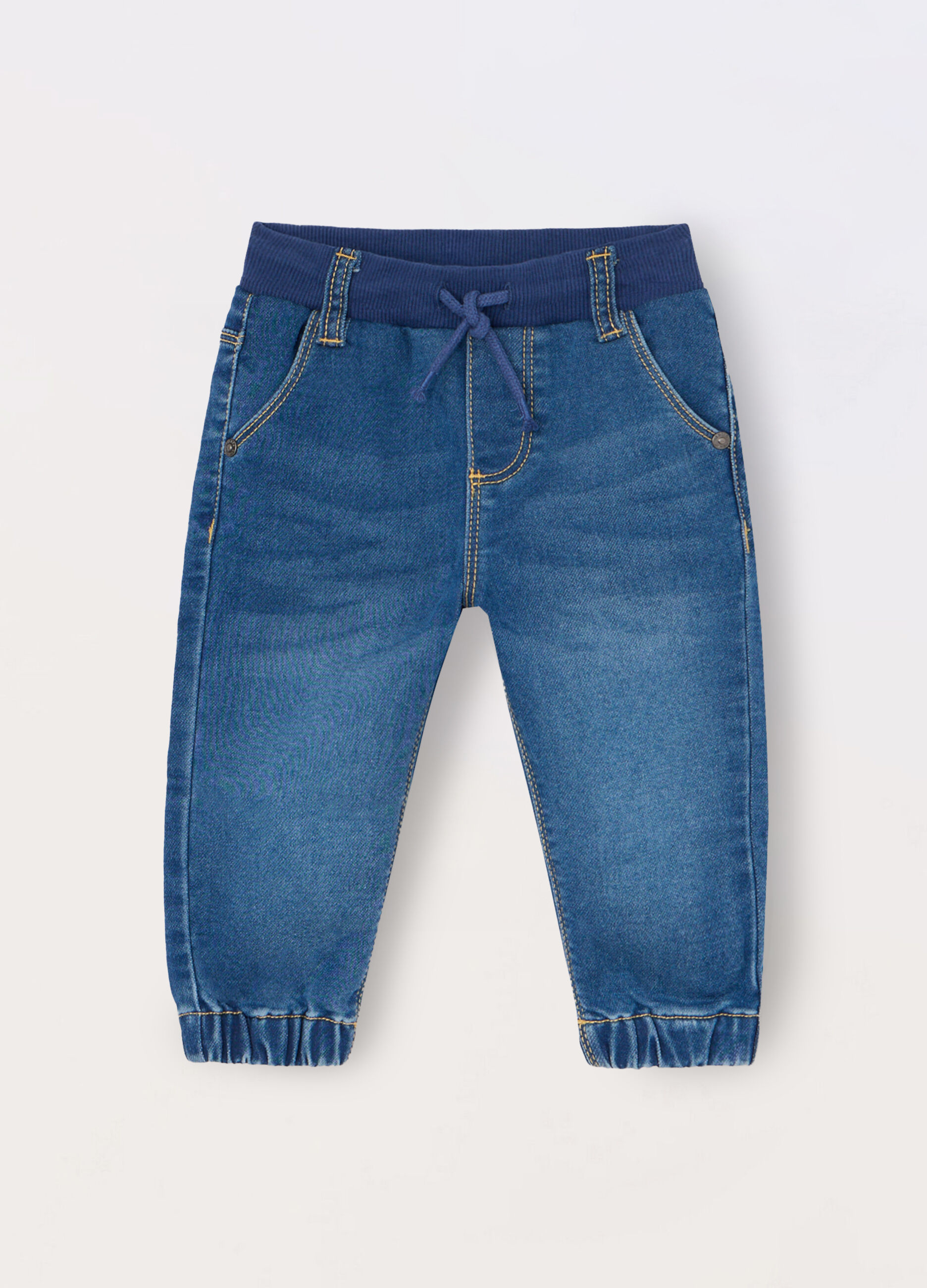 Jogger in denim di misto cotone neonato_0