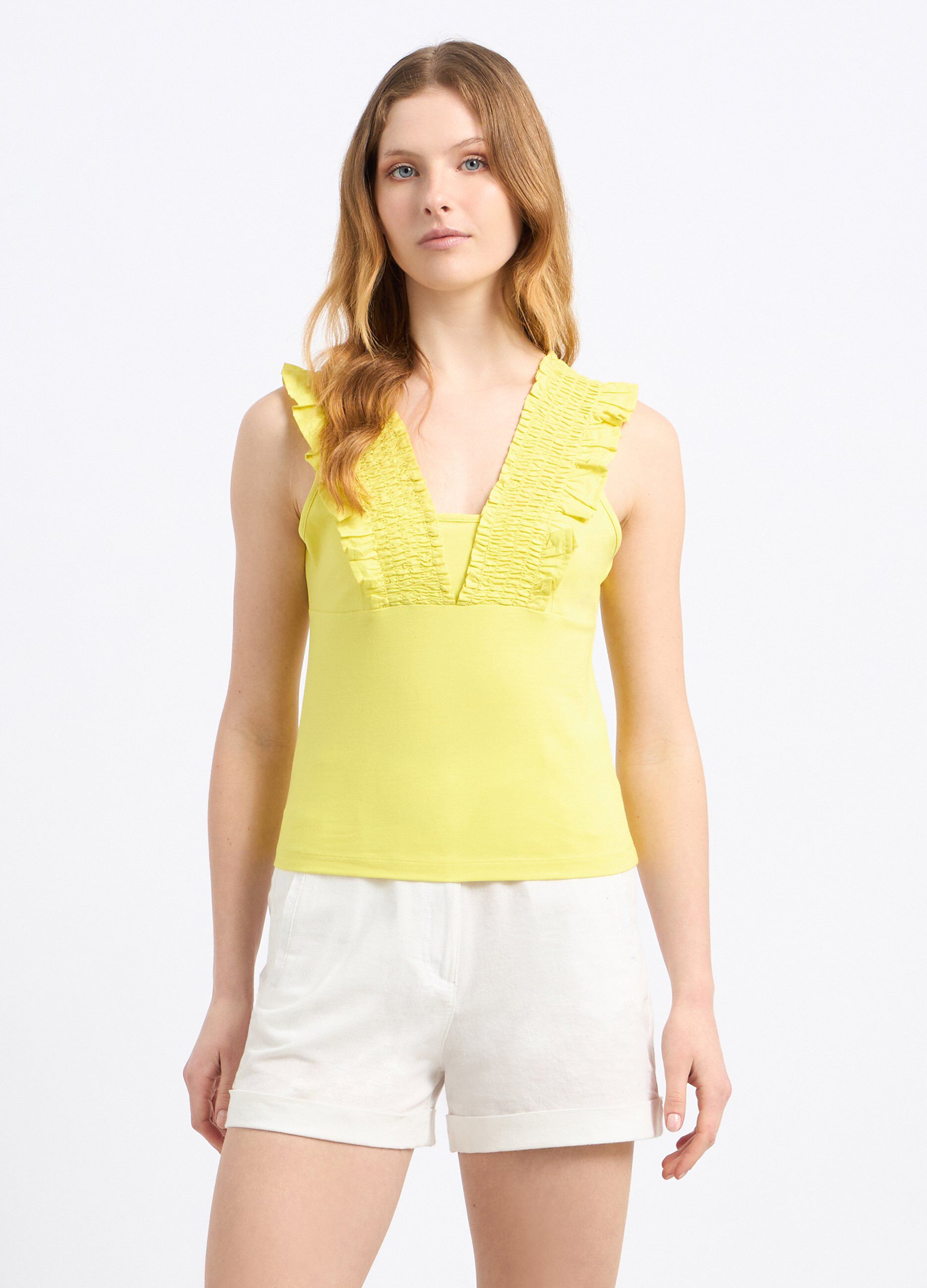 T-shirt in cotone stretch con punto smock donna_0