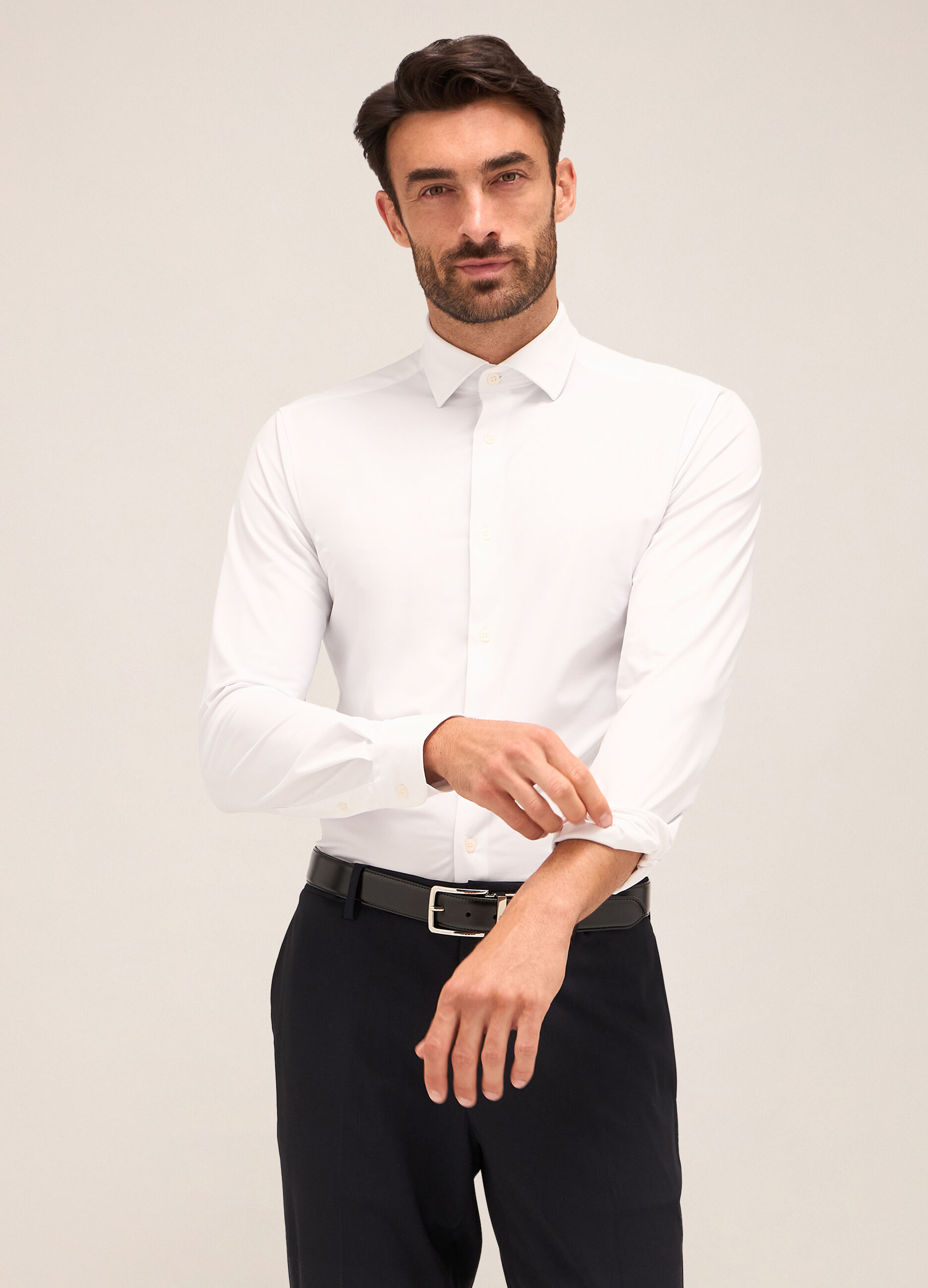 Camicia slim fit colletto classico in tessuto stretch uomo_2