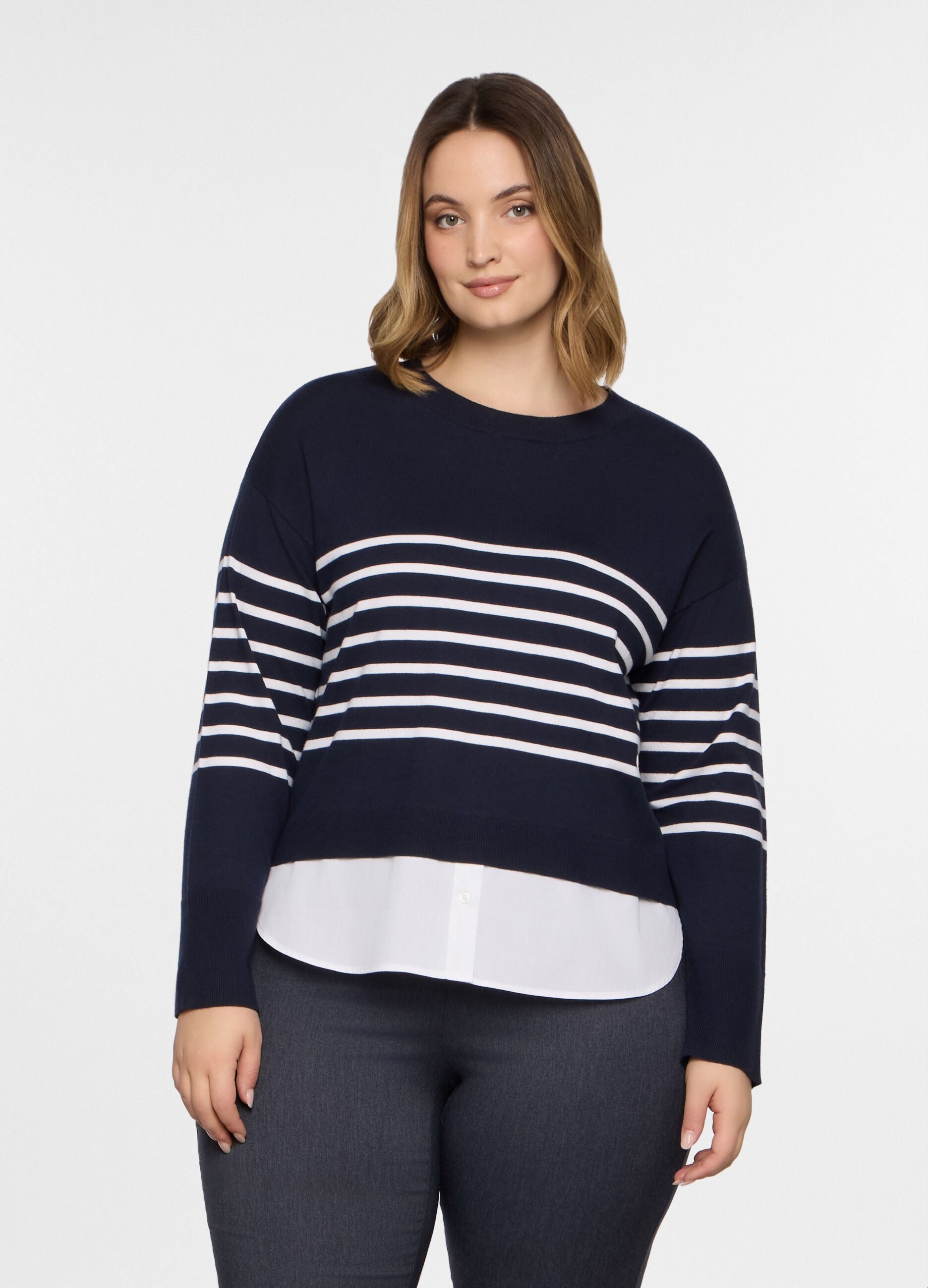 Maglia girocollo operata con inserto donna curvy_0