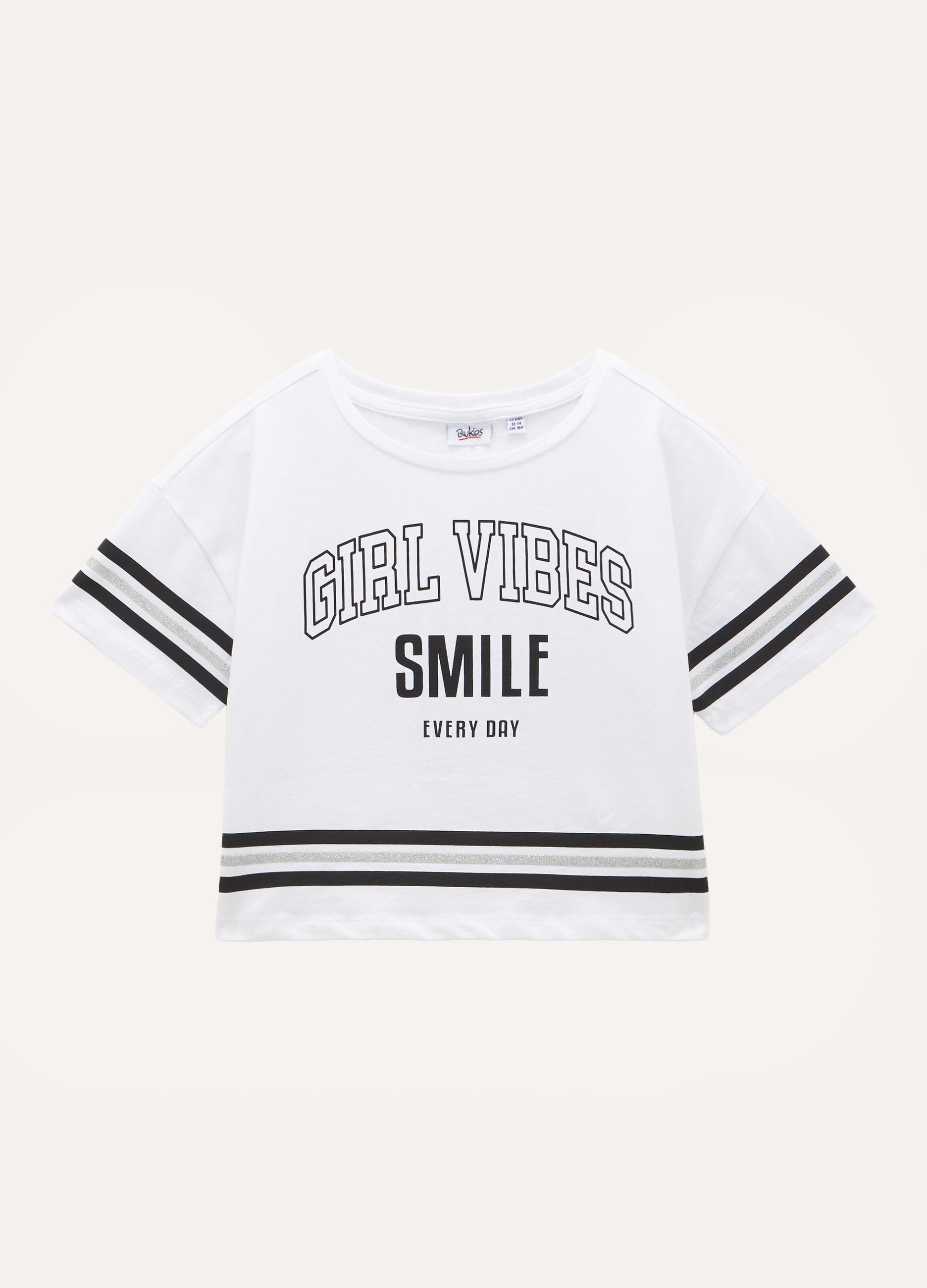 T-shirt in cotone stretch con stampa ragazza_0