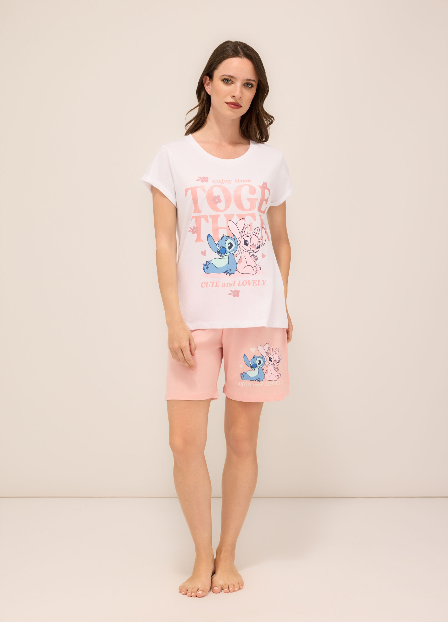 Set pigiama corto in jersey di puro cotone donna