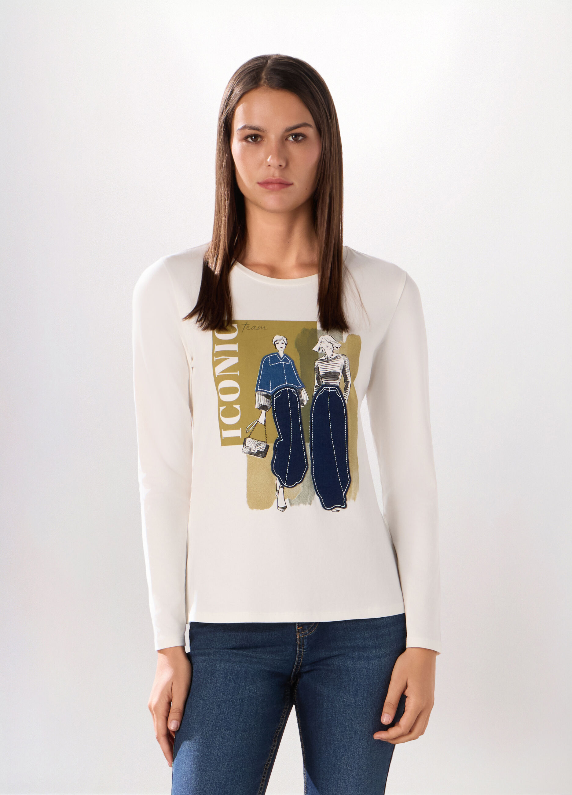 T-shirt in jersey di cotone stretch donna_0