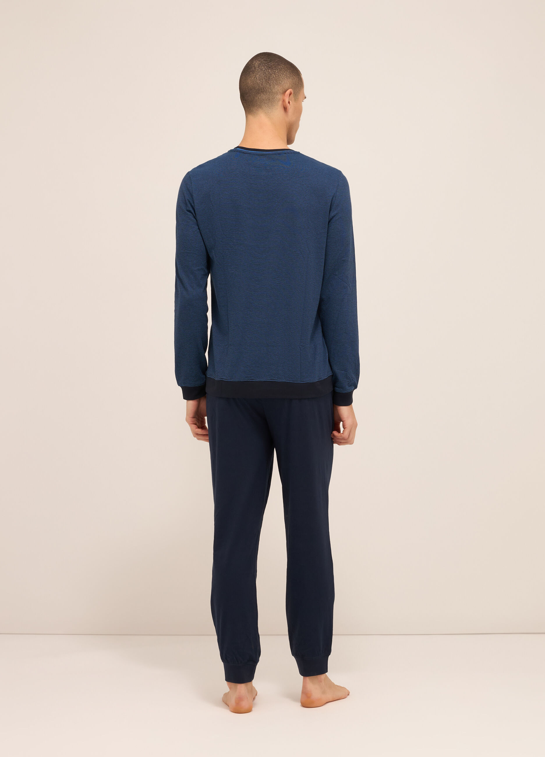 Maglia del pigiama a righe in puro cotone uomo