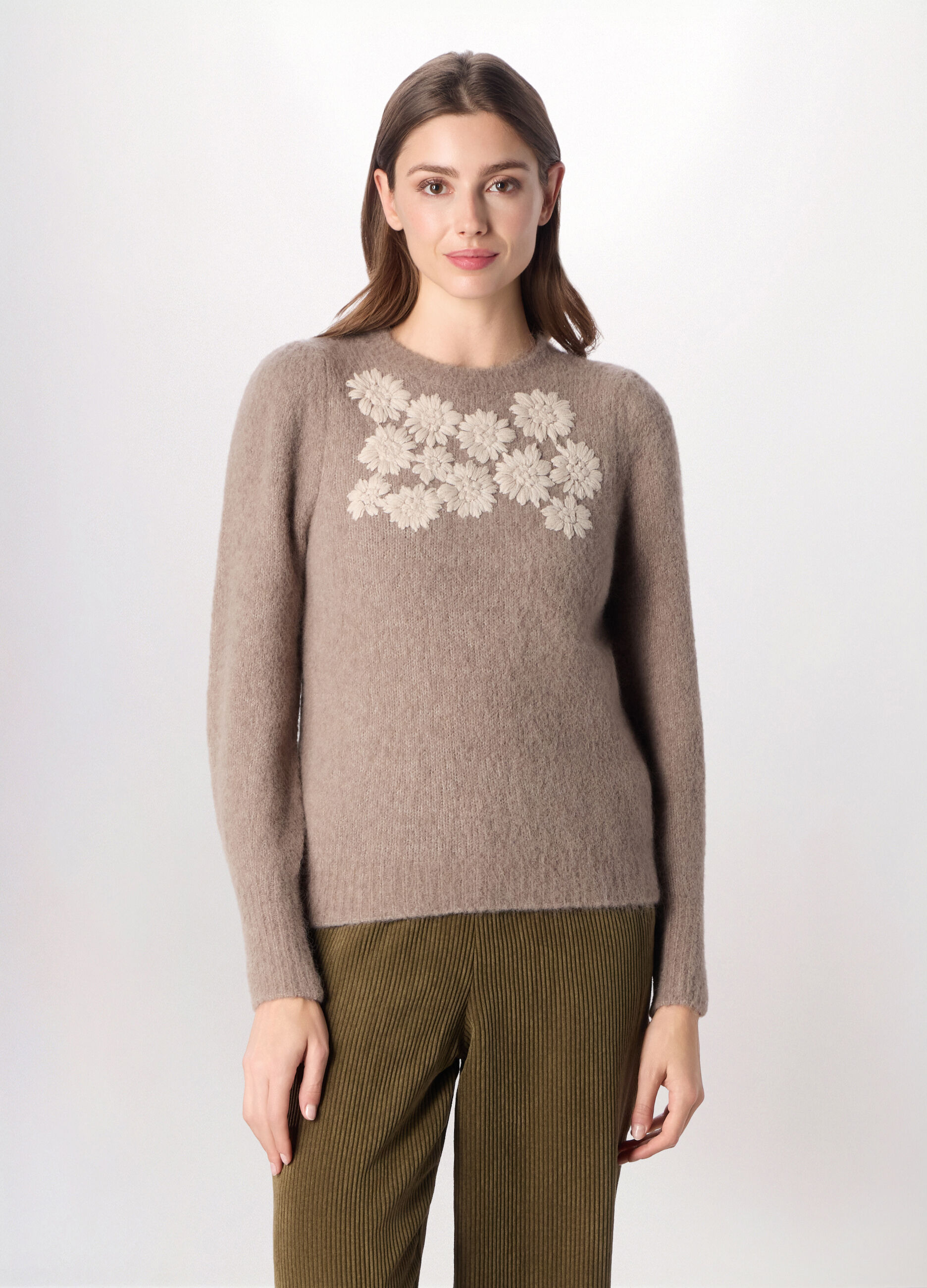 Tricot misto lana con ricamo donna