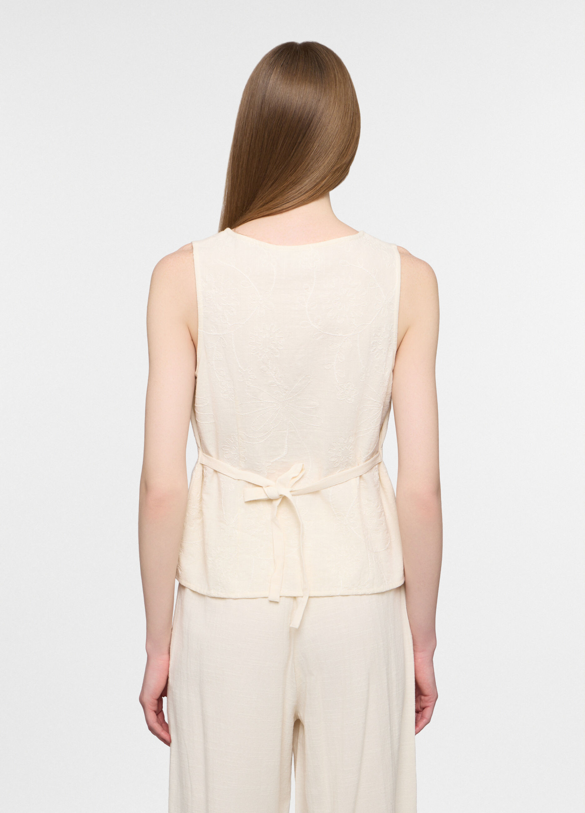 Blusa regular fit con scollo a V misto cotone donna_1