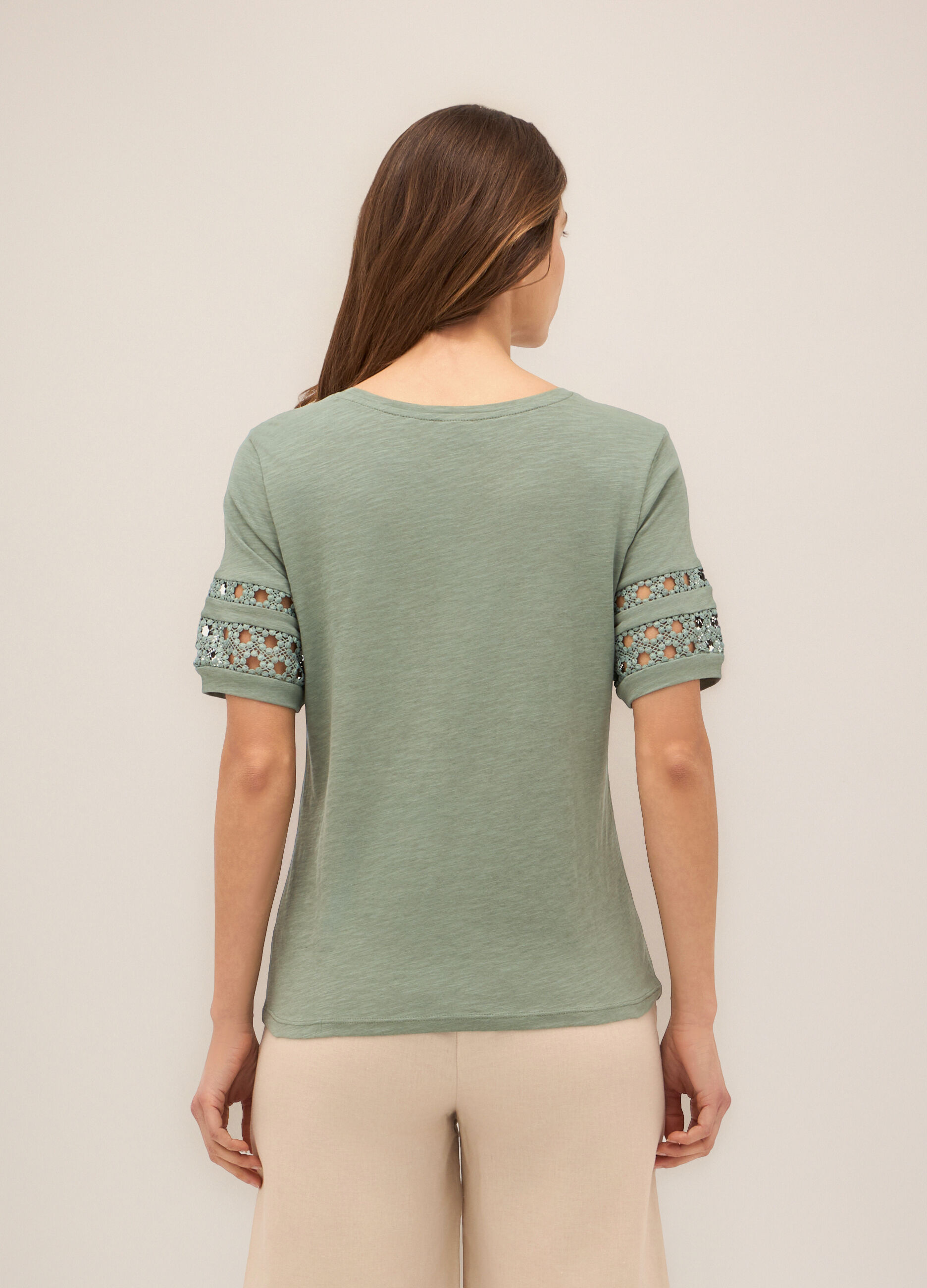 T-shirt in cotone slub con inserto donna_1