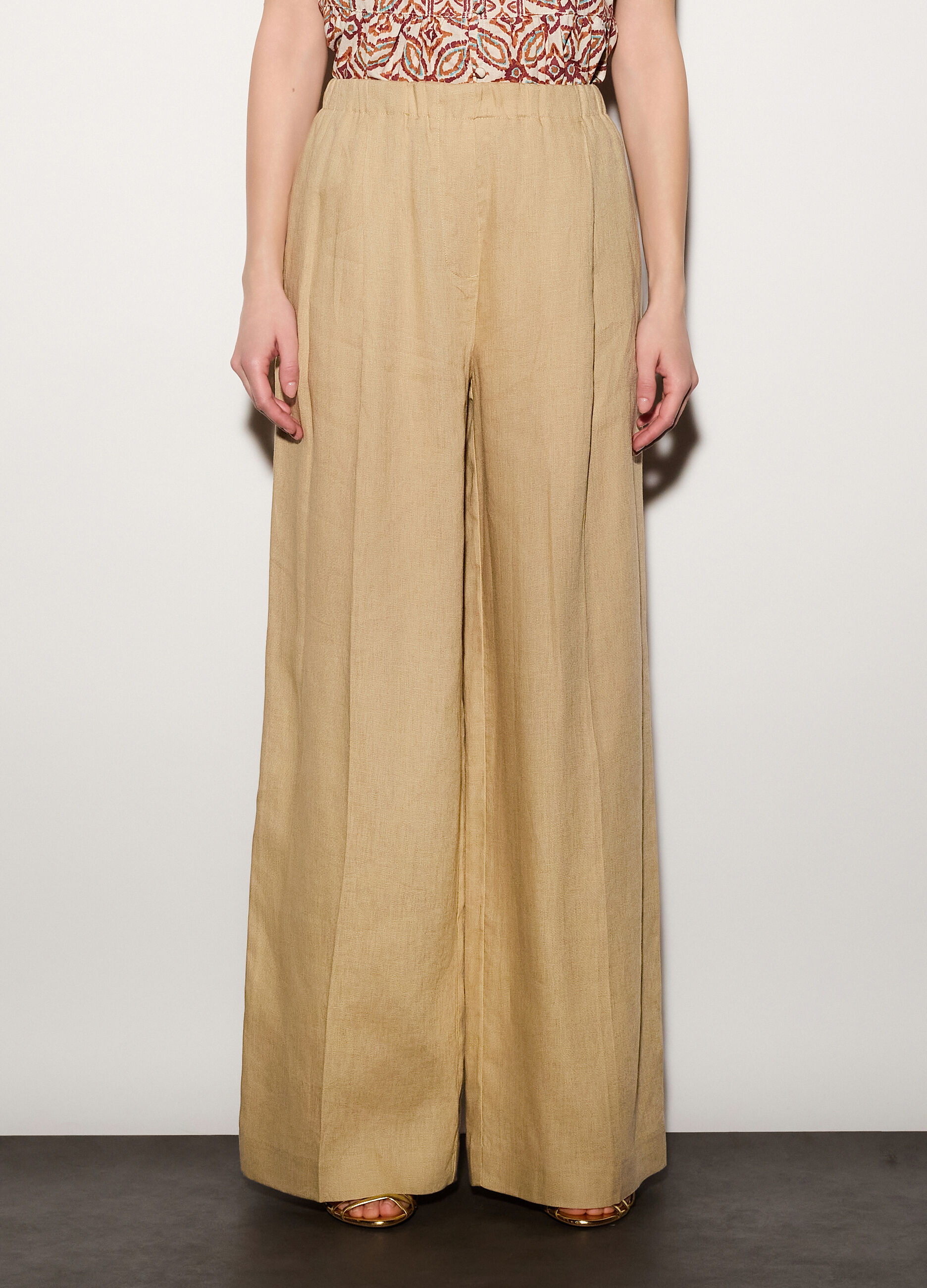Pantaloni palazzo wide leg in puro lino donna_1