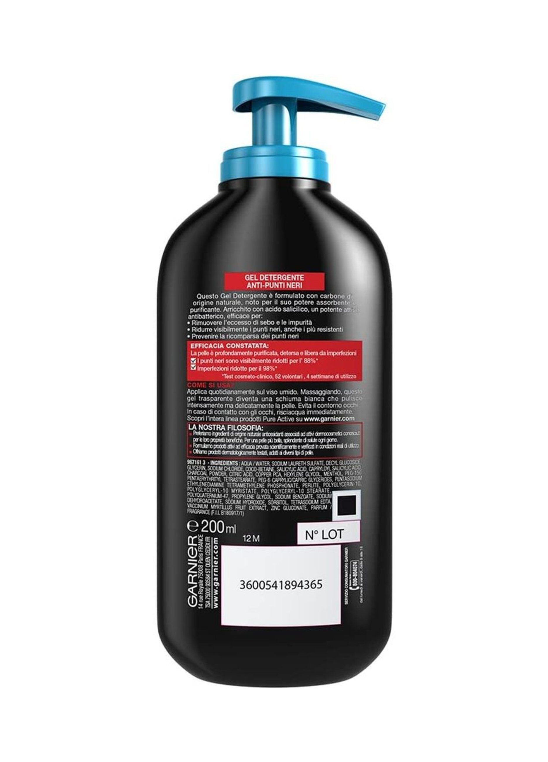 Garnier Gel Anti-Imperfezioni Pure Active Intense, Rimuove Punti Neri ed Eccesso di Sebo, 200 ml.