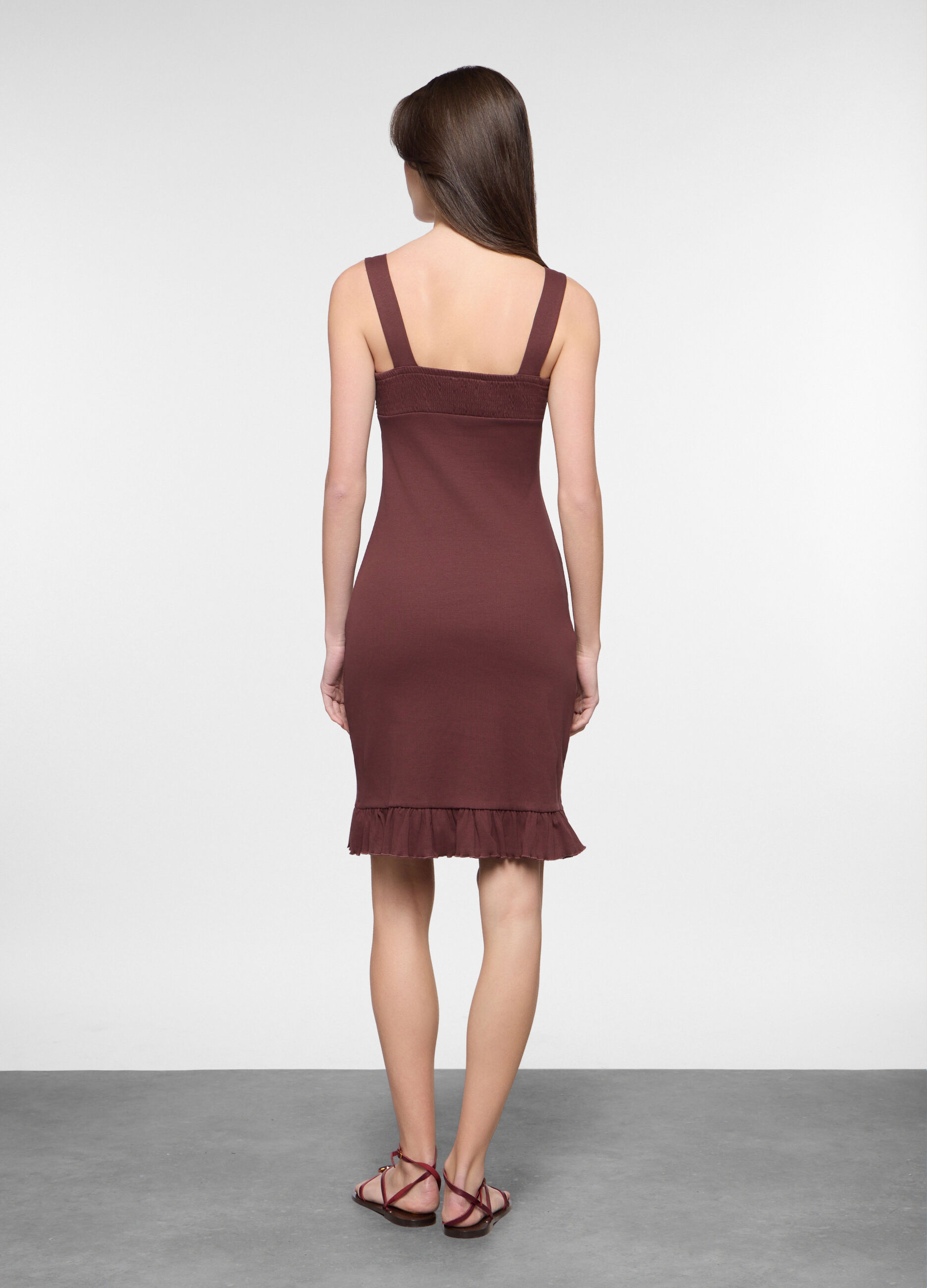 Vestito corto in costina di cotone stretch donna_1